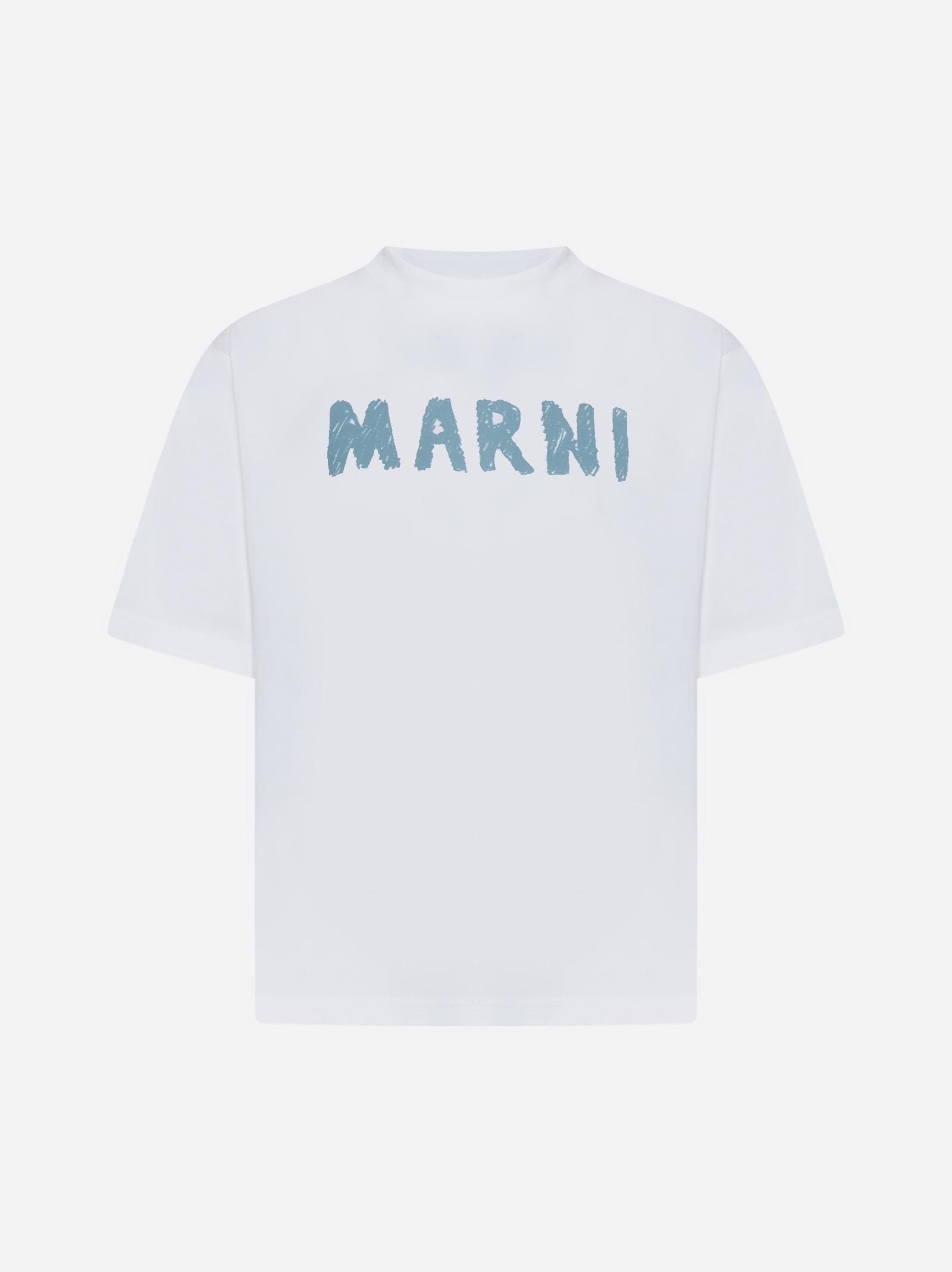 Shop Marni Logo Cotton T-shirt In White