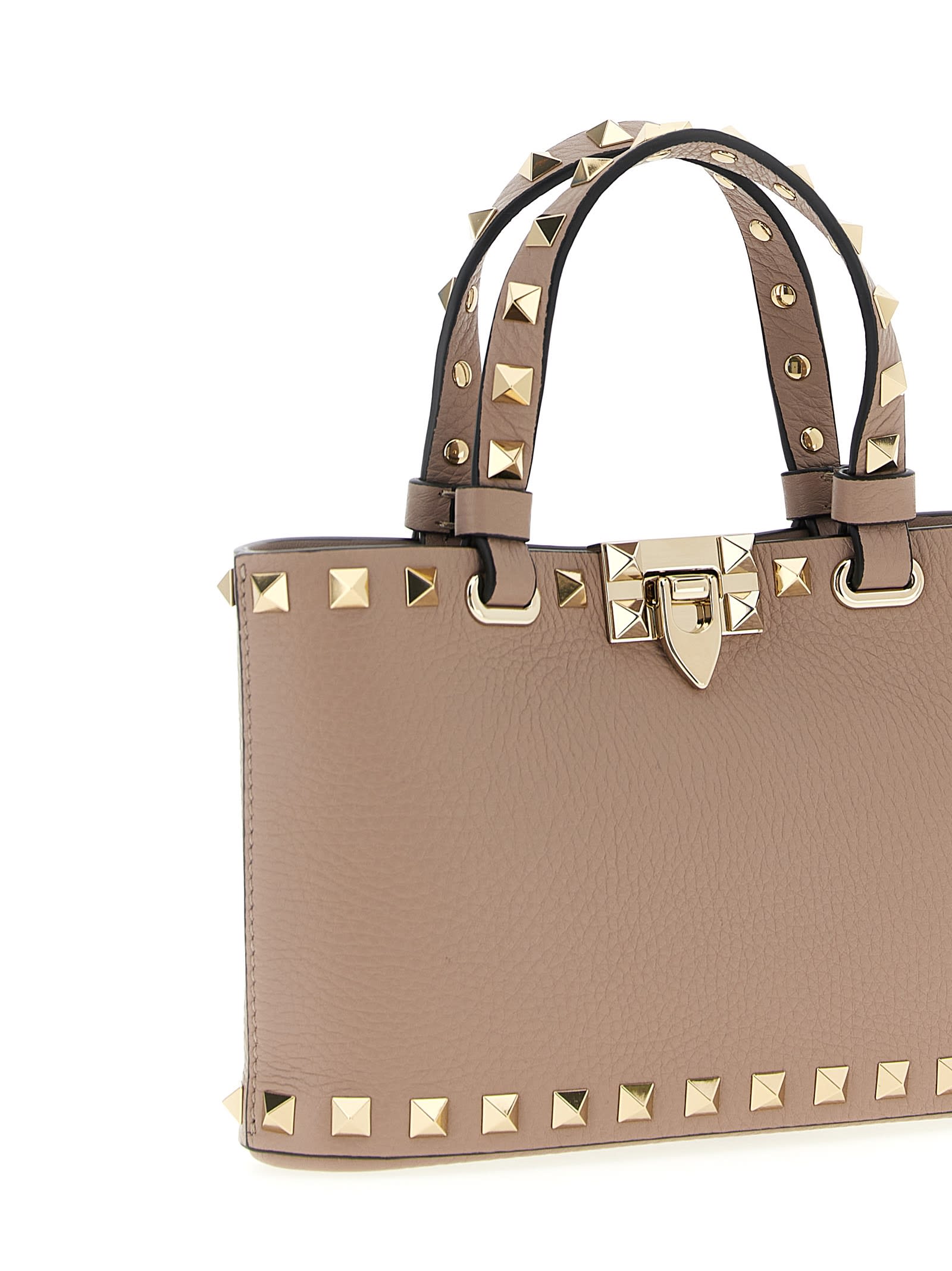 Valentino Garavani Mini Rockstud Leather Top Handle Bag In Pink