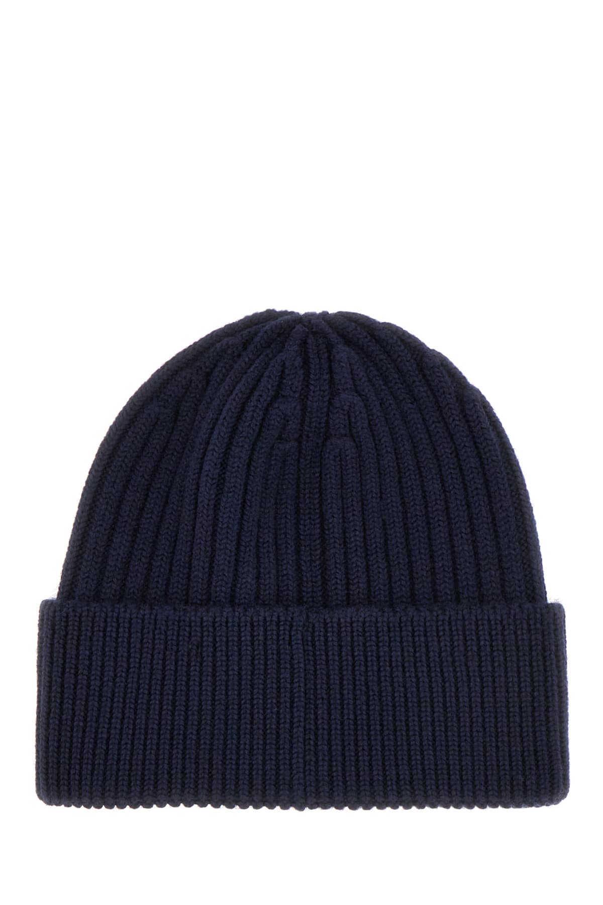 Shop Moncler Navy Blue Wool Beanie Hat In Dark Brown