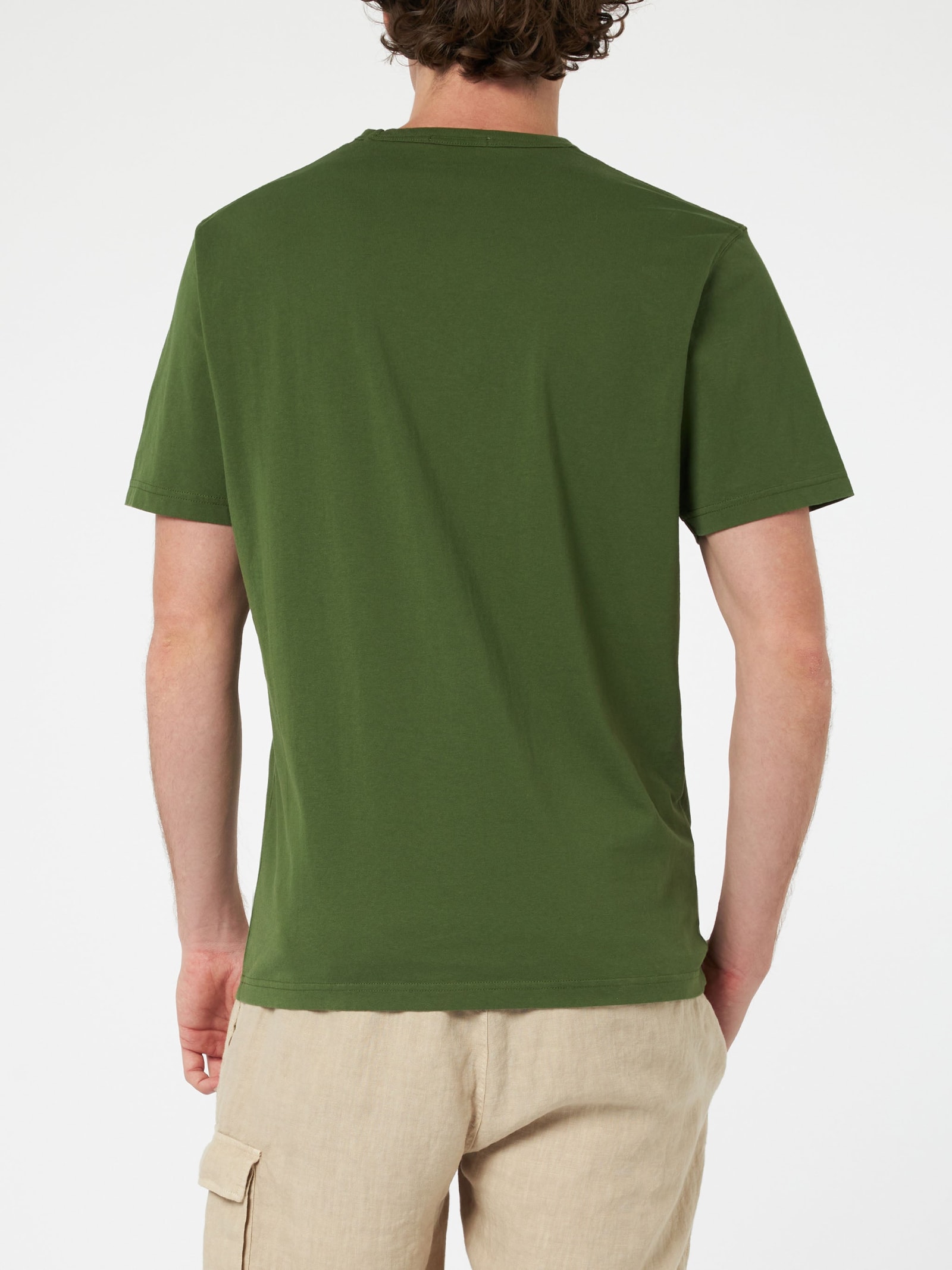 Mc2 Saint Barth Man Military Green Cotton Jersey T-shirt Dover With St. Barth Embroidery In Green