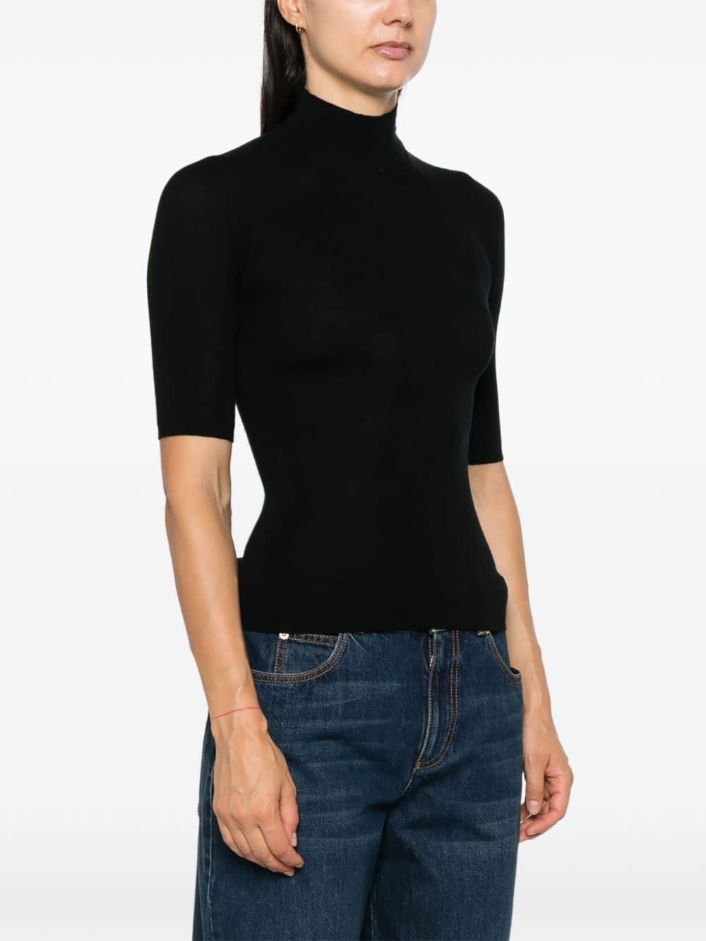 Majestic Filatures Wool And Silk Blend High-neck Sweater In Black