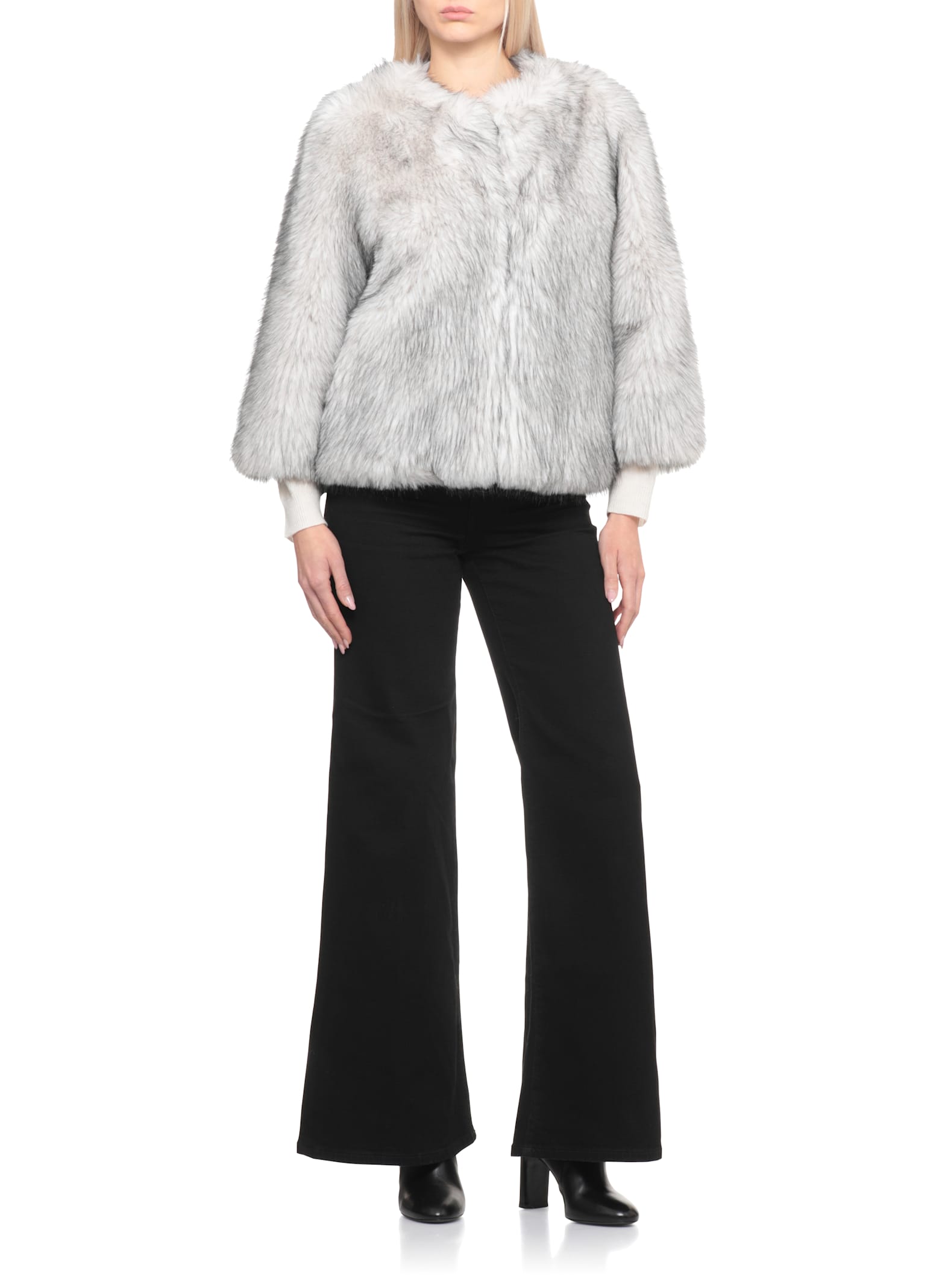 Betta Corradi Open-front Faux-fur Jacket In Gray