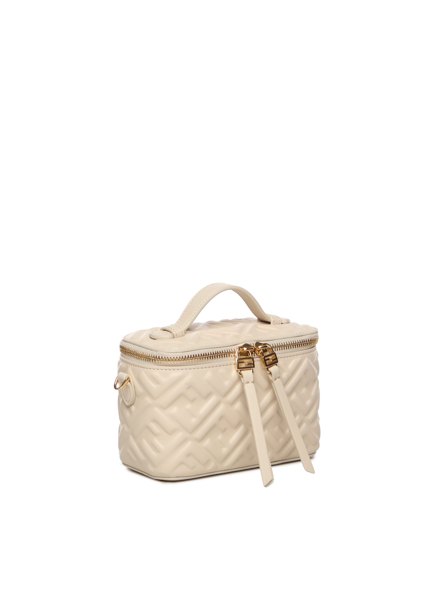 Fendi Vanity Handbag Adjustable Strap Embossed Pattern Top Handle In White