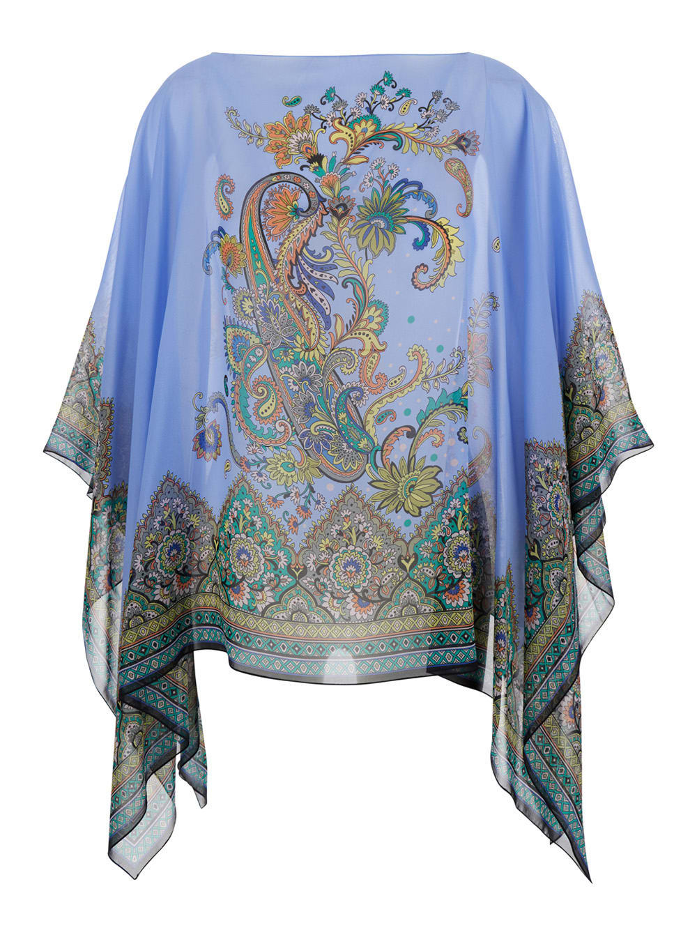 Blue Cape With All-over Paisley Print In Silk Woman