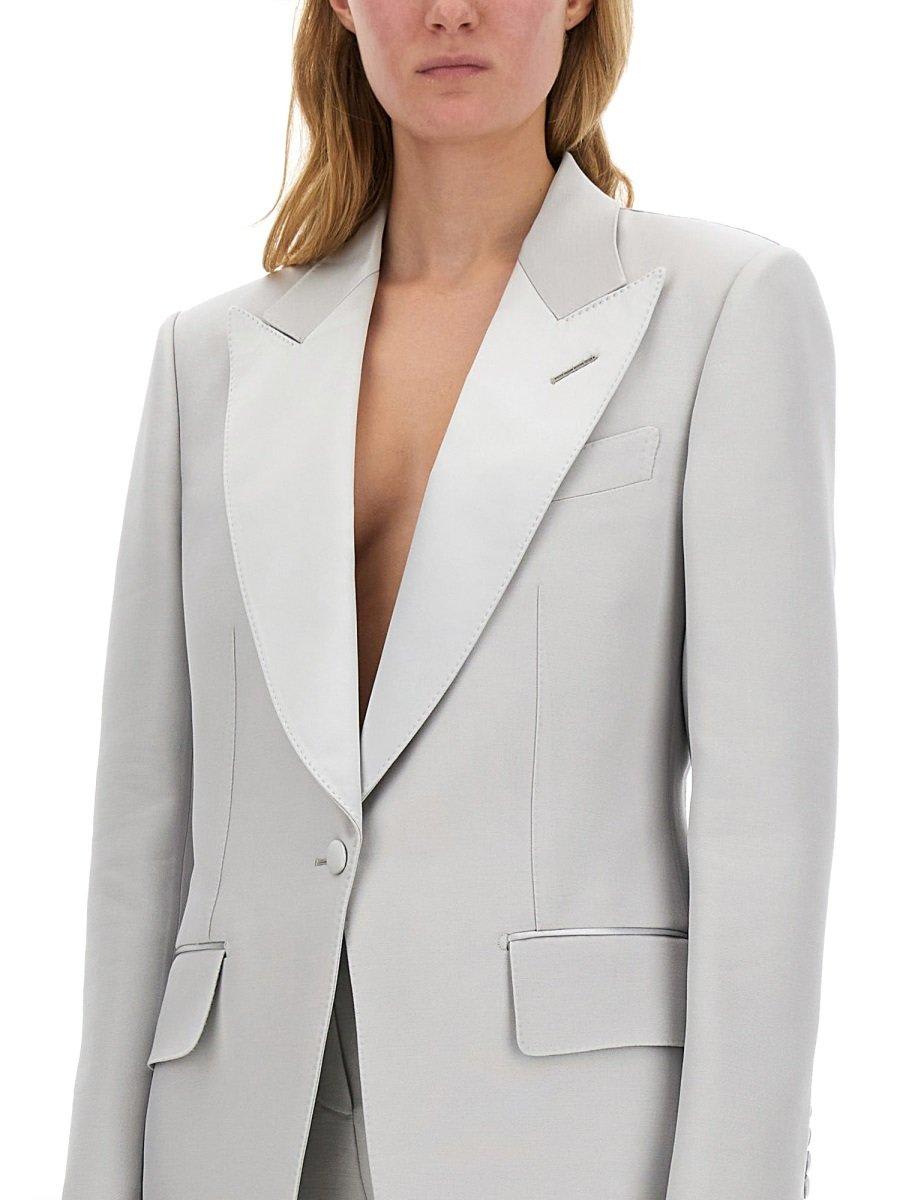 Tom Ford Lustrous Barathea Single-breasted Tuxedo Jacket In Grey