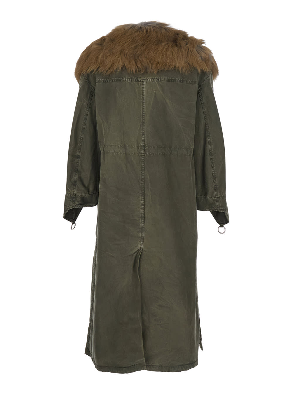 Blumarine Green Long Coat With Removable Fur Detail In Cotton Woman In Green