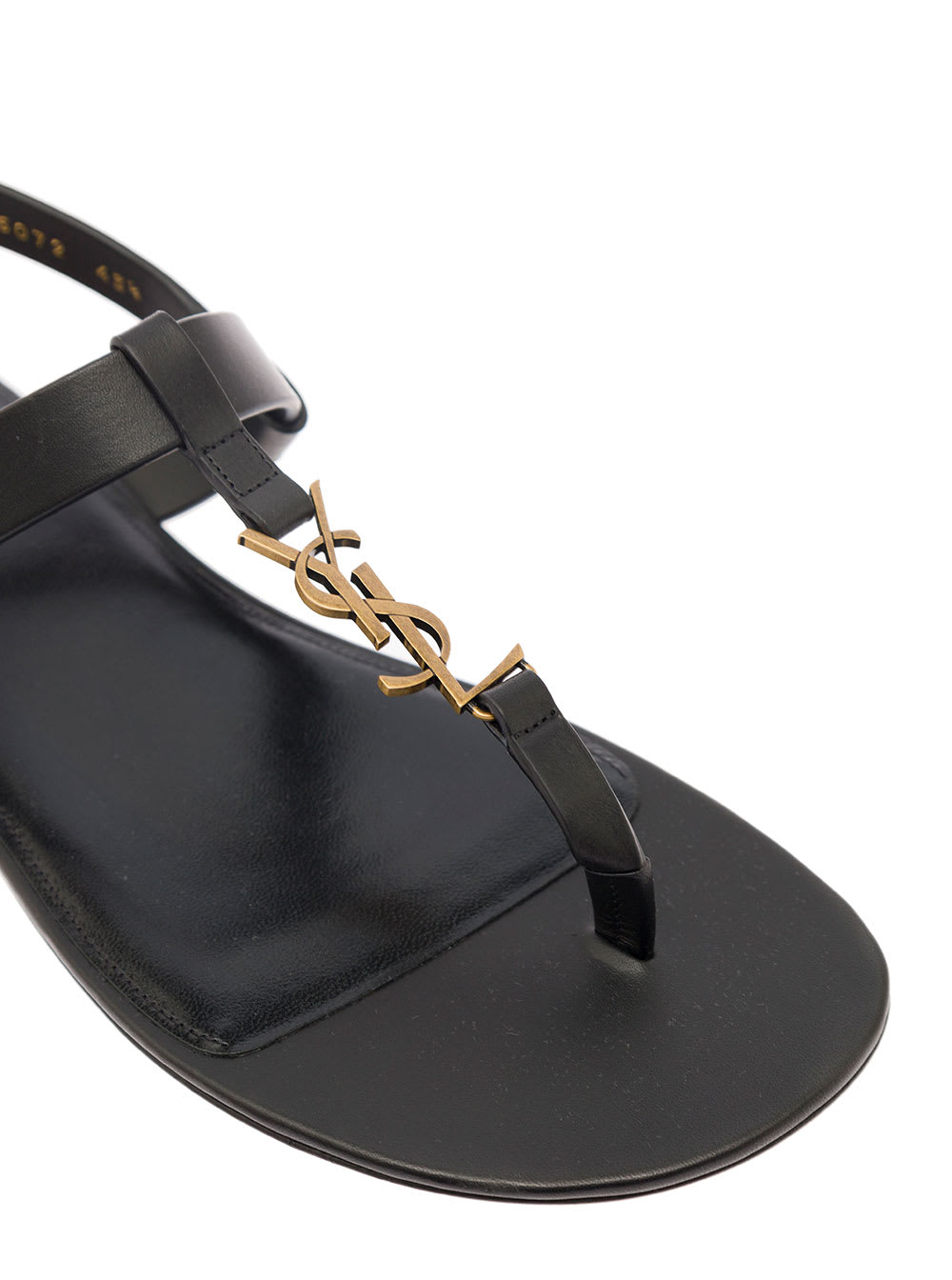SAINT LAURENT BLACK SANDALS WITH CASSANDRE HARDWARE IN LEATHER MAN