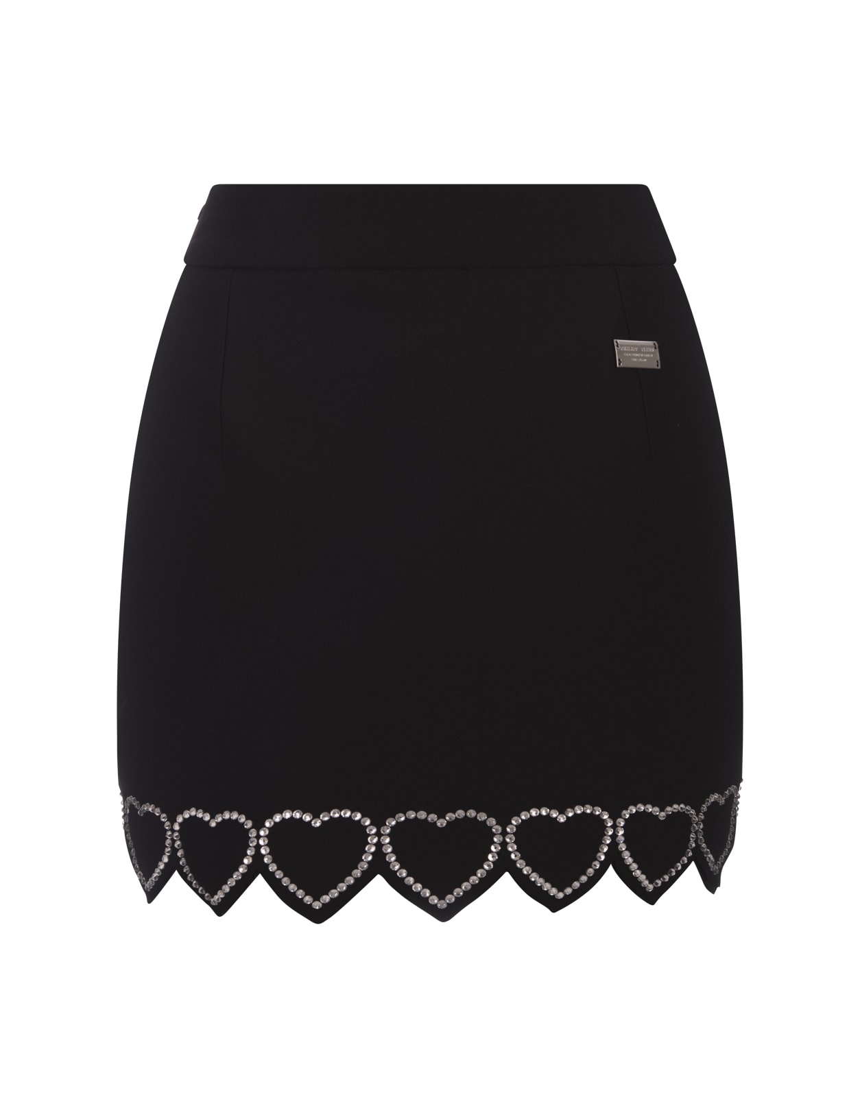 Shop Philipp Plein Black Cady Mini Skirt Heart