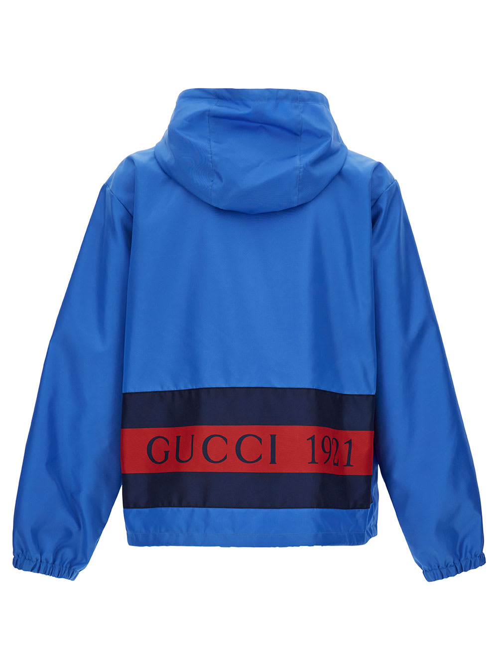 Gucci Web And Logo Print Windbreaker Jacket In Blue