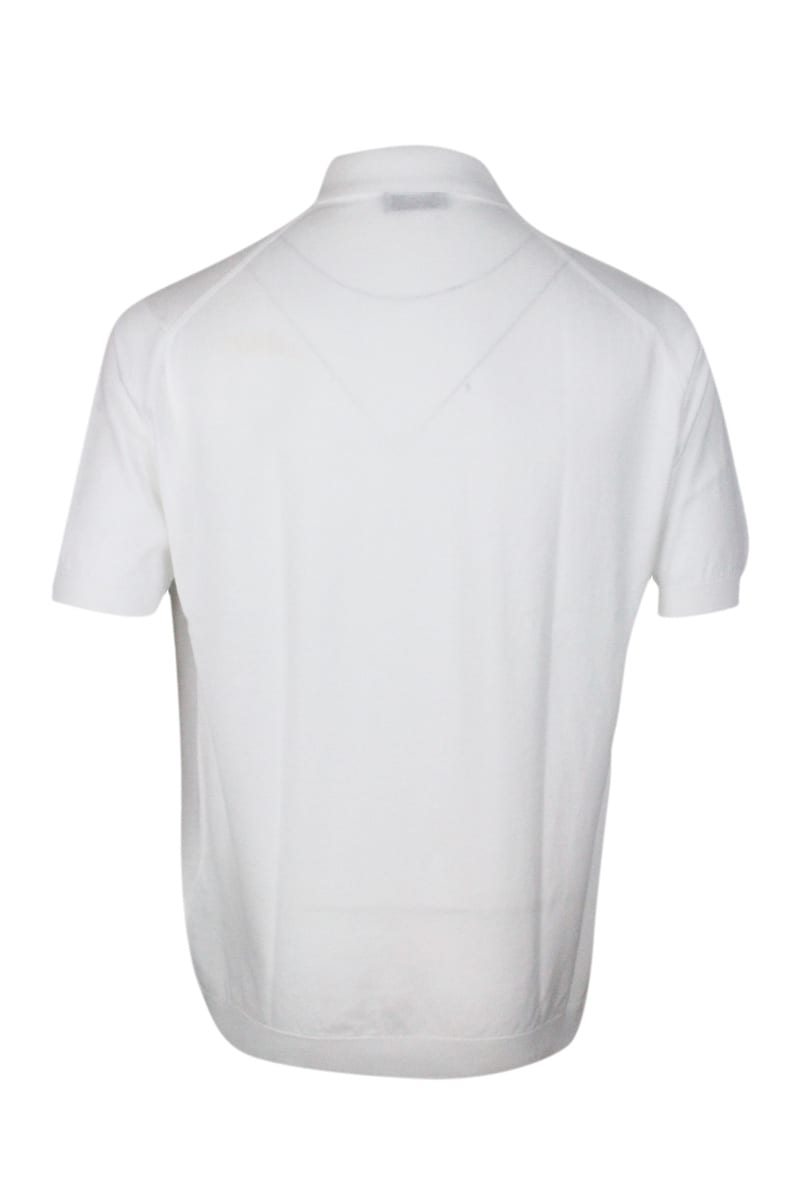 Shop John Smedley Short-sleeved Polo Shirt In Extra-fine Cotton Thread With Three Buttons In White