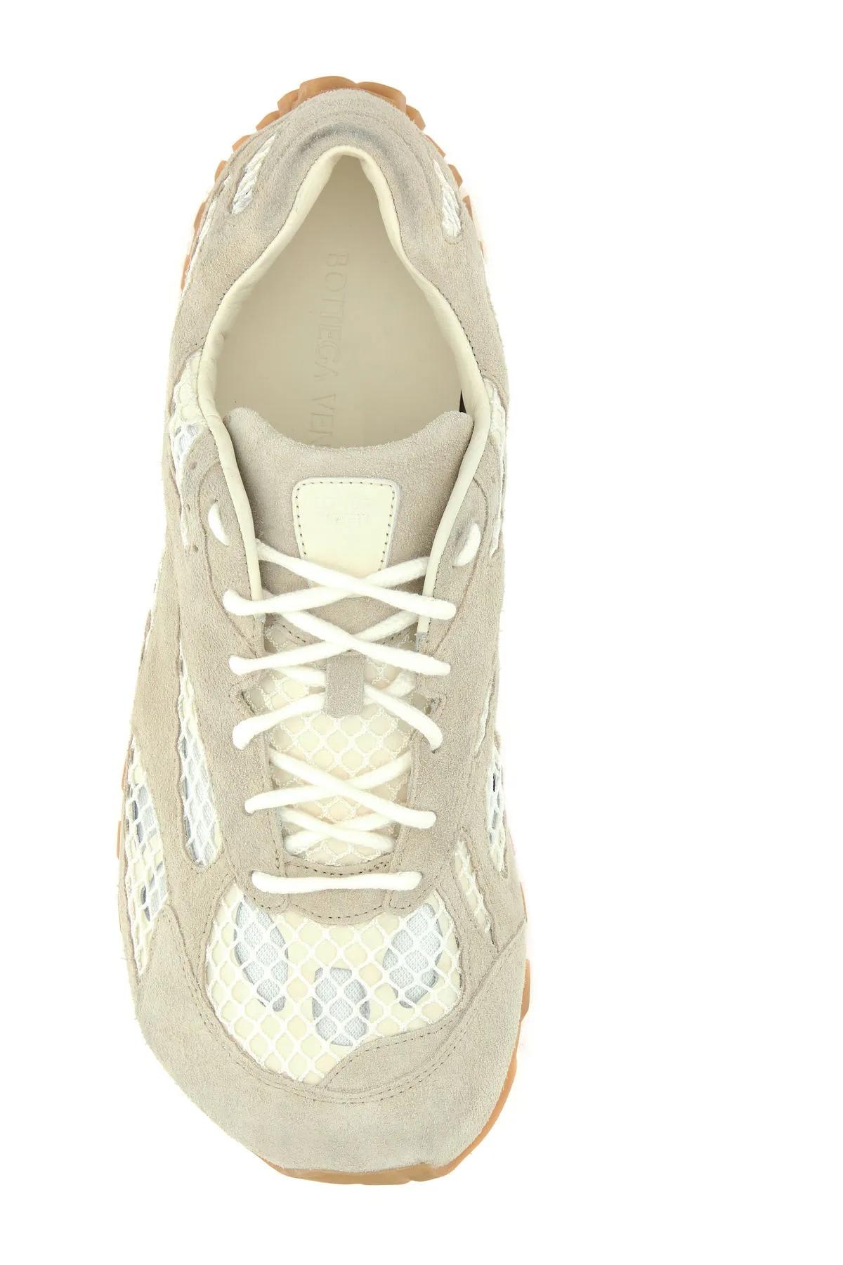 Shop Bottega Veneta Bicolor Mesh And Suede Orbit Sneakers In Bianco