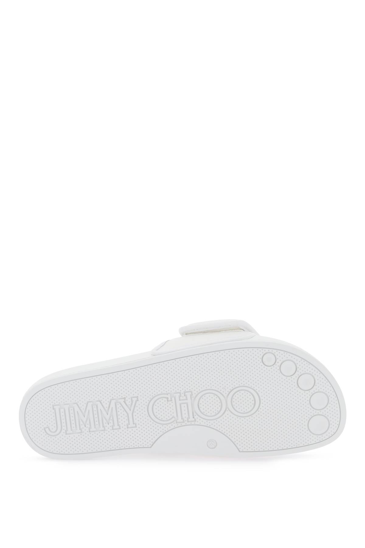 Shop Jimmy Choo Fitz Slides With Lycra Logoed Bang In V White White (white)