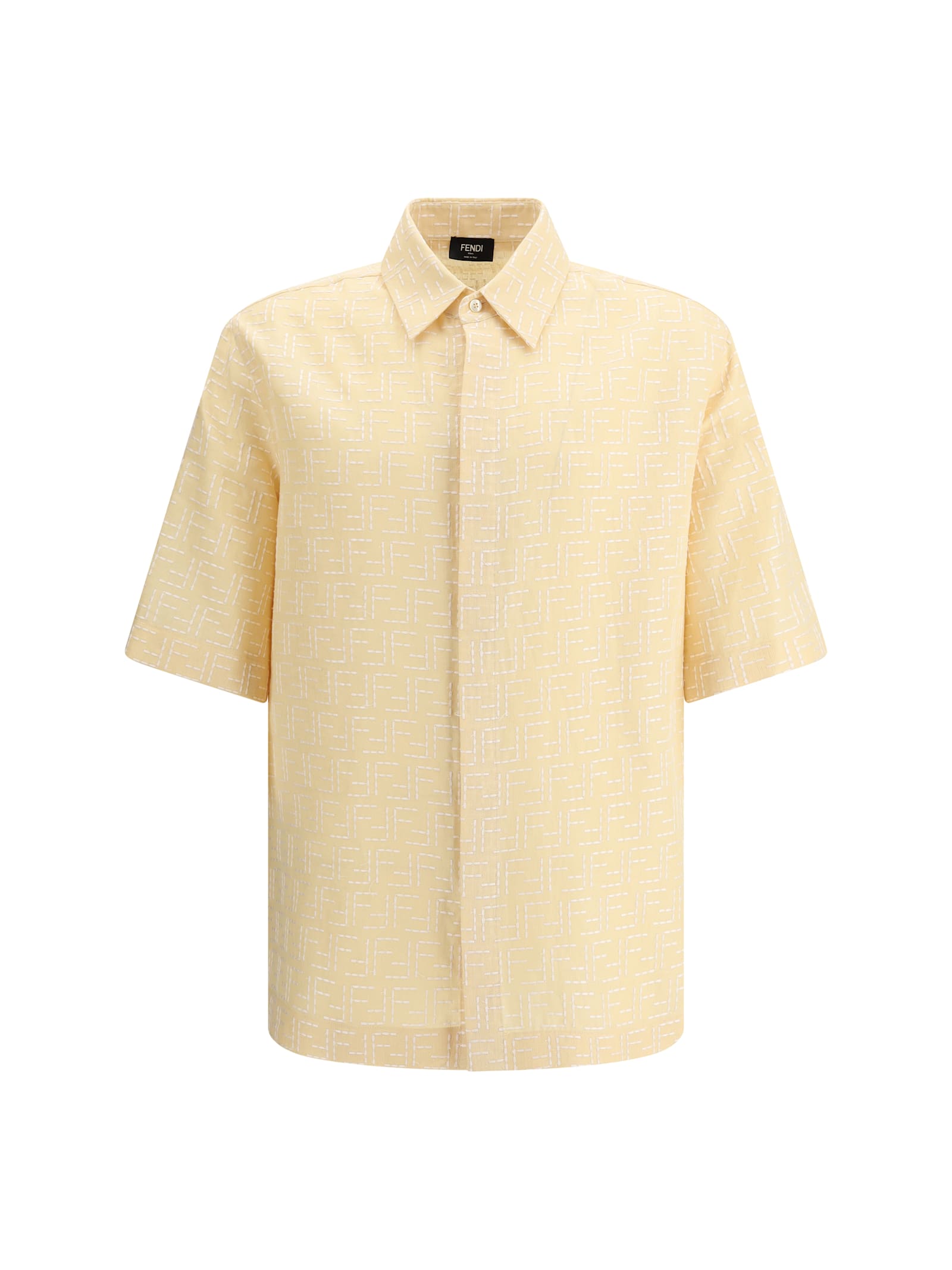 Fendi Men Jacquard Linen And Cotton Shirt With All-over Ff Embroidery In Pink