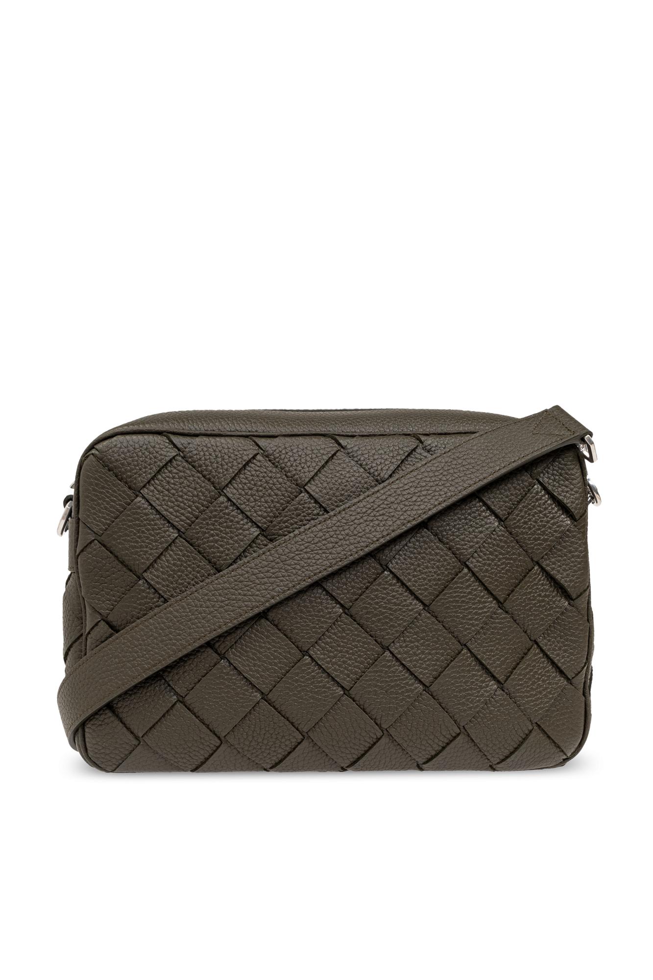 Shop Bottega Veneta Leather Shoulder Bag In Kaki Silver