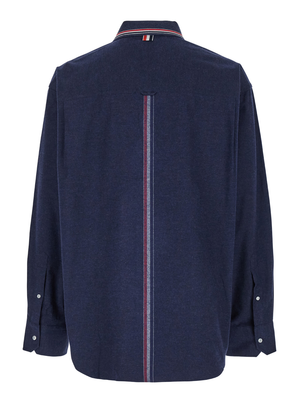 Shop Thom Browne Blue Shirt With Classic Collar And Striped Rwb Detail In Cotton Man