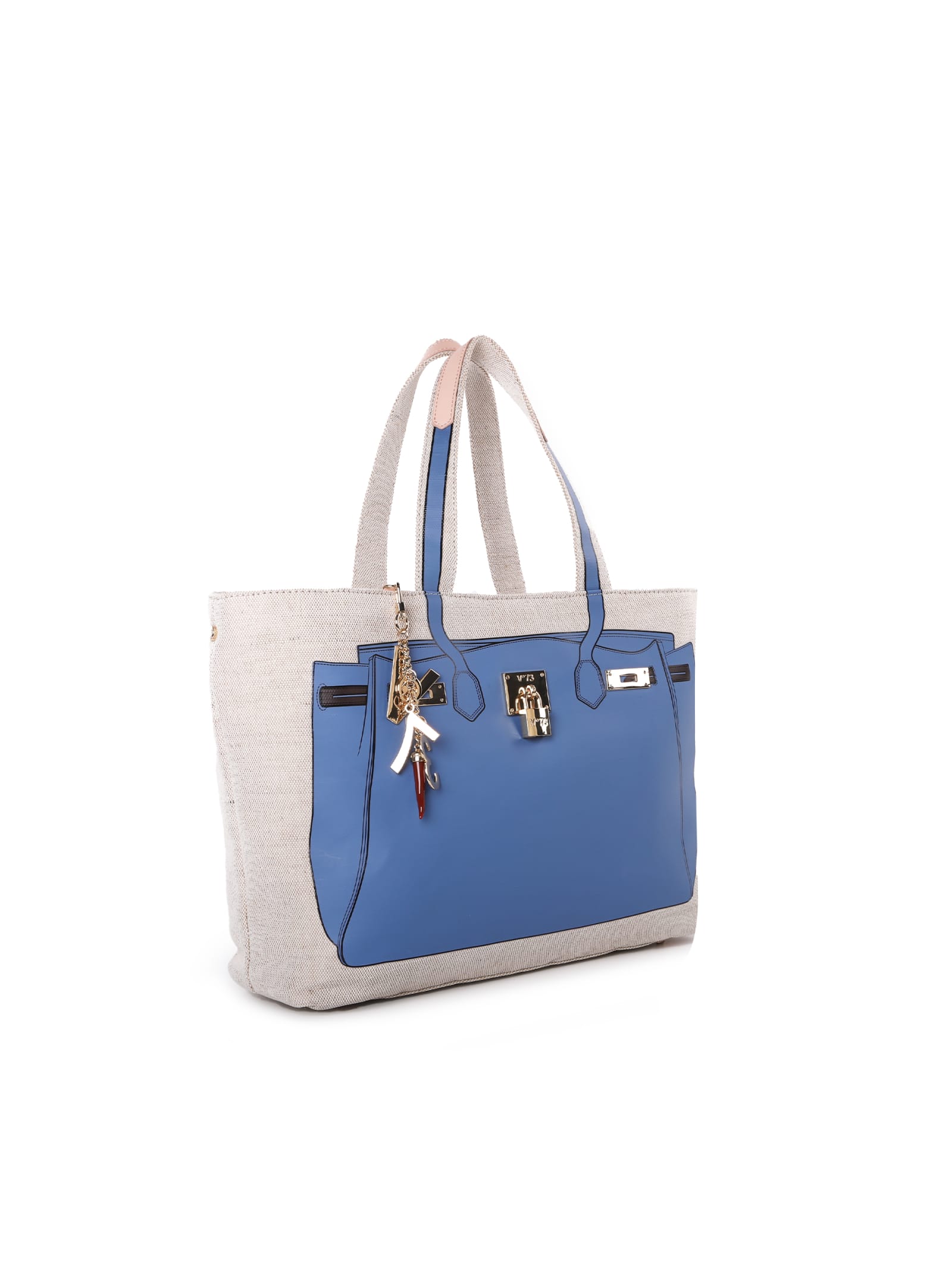 Shop V73 Shopping Bag Summer In Natural, Blue