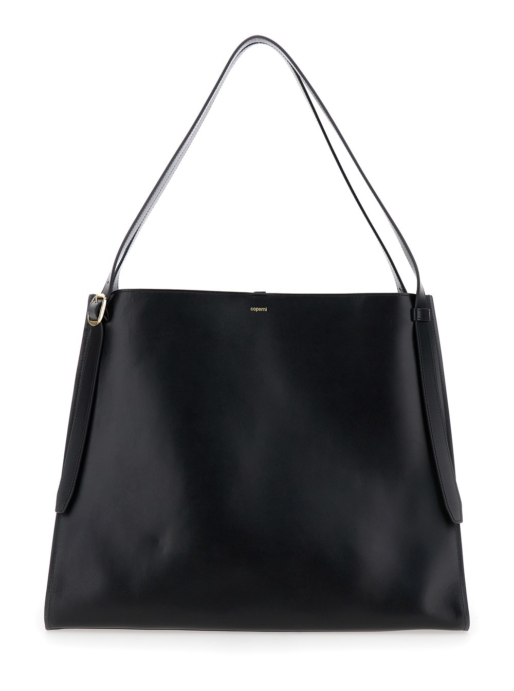 Shop Coperni Belt Black Tote Bag With Logo Detail In Leather Woman