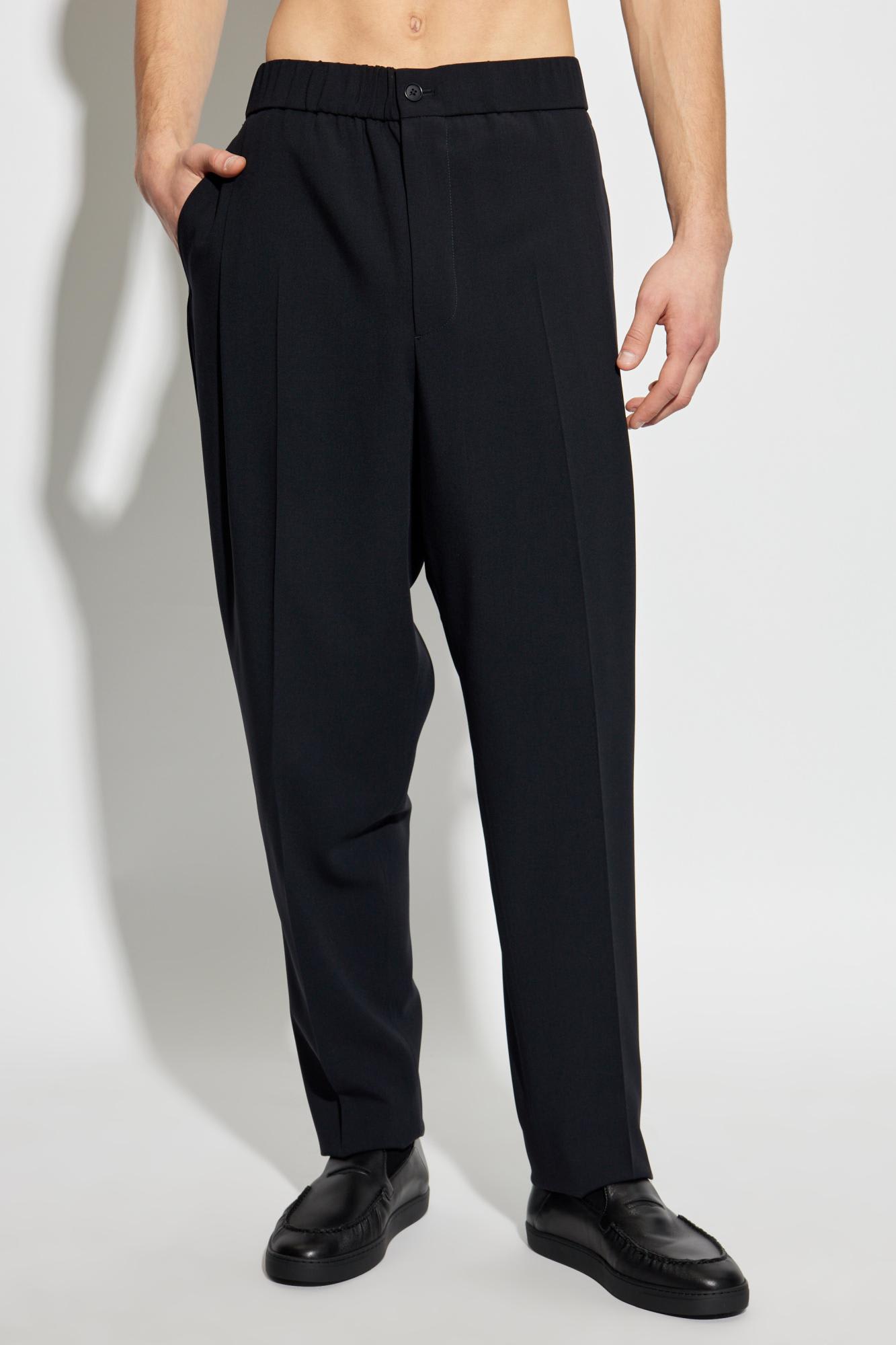 Giorgio Armani Cupro And Viscose Jacquard One-dart Trousers In Blue