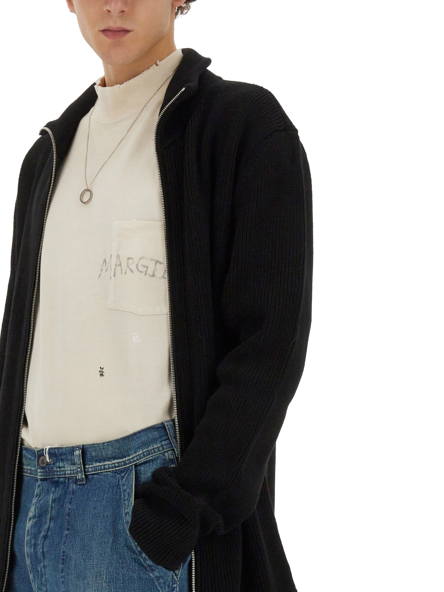 Shop Maison Margiela Zippered Cardigan In 900f