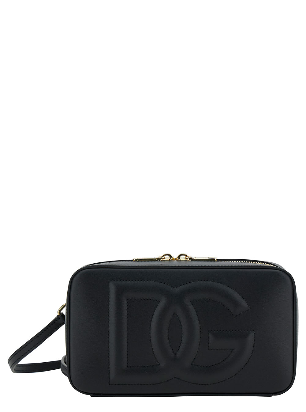 DOLCE & GABBANA BLACK CROSSBODY BAG WITH QUILTED DG LOGO IN LEATHER WOMAN