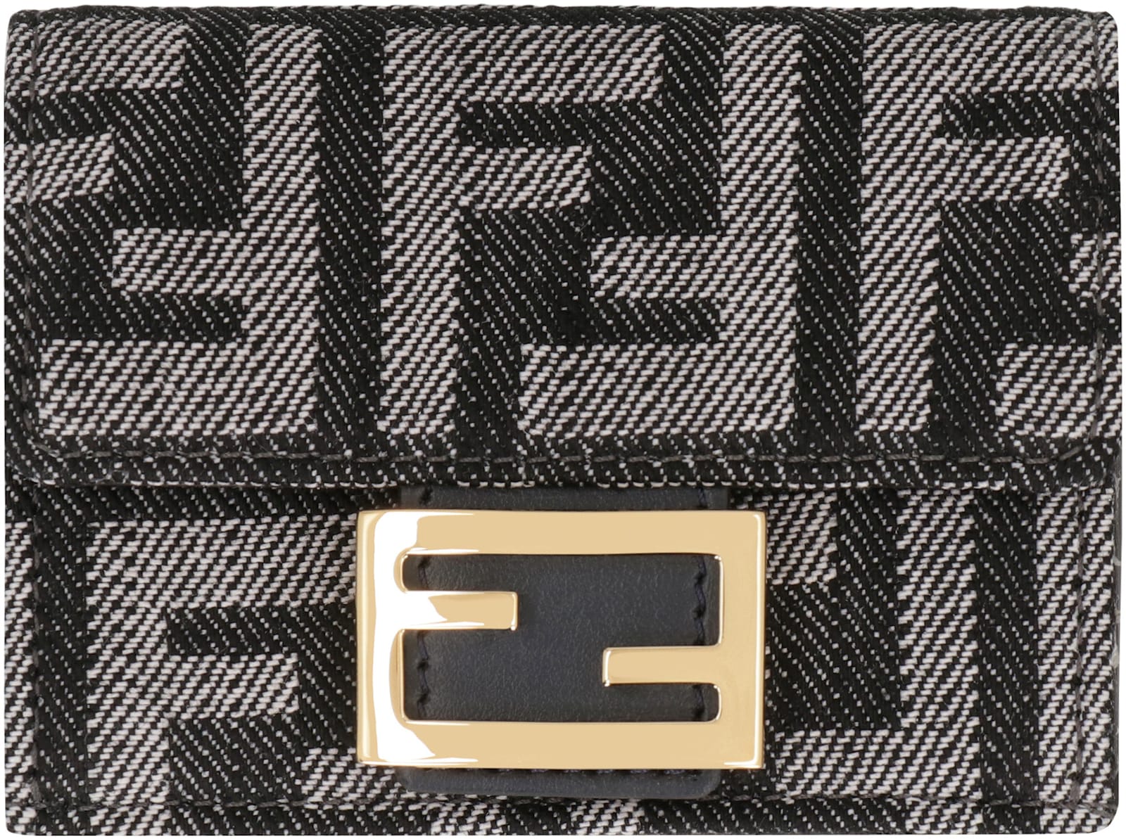 Fendi Micro Baguette Wallet In Jacquard Ff Denim Effect In Blue