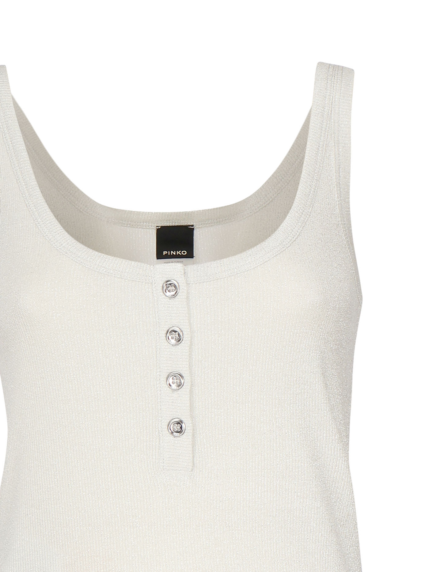 Pinko Metallic Knit Camisole Top With Buttons In White