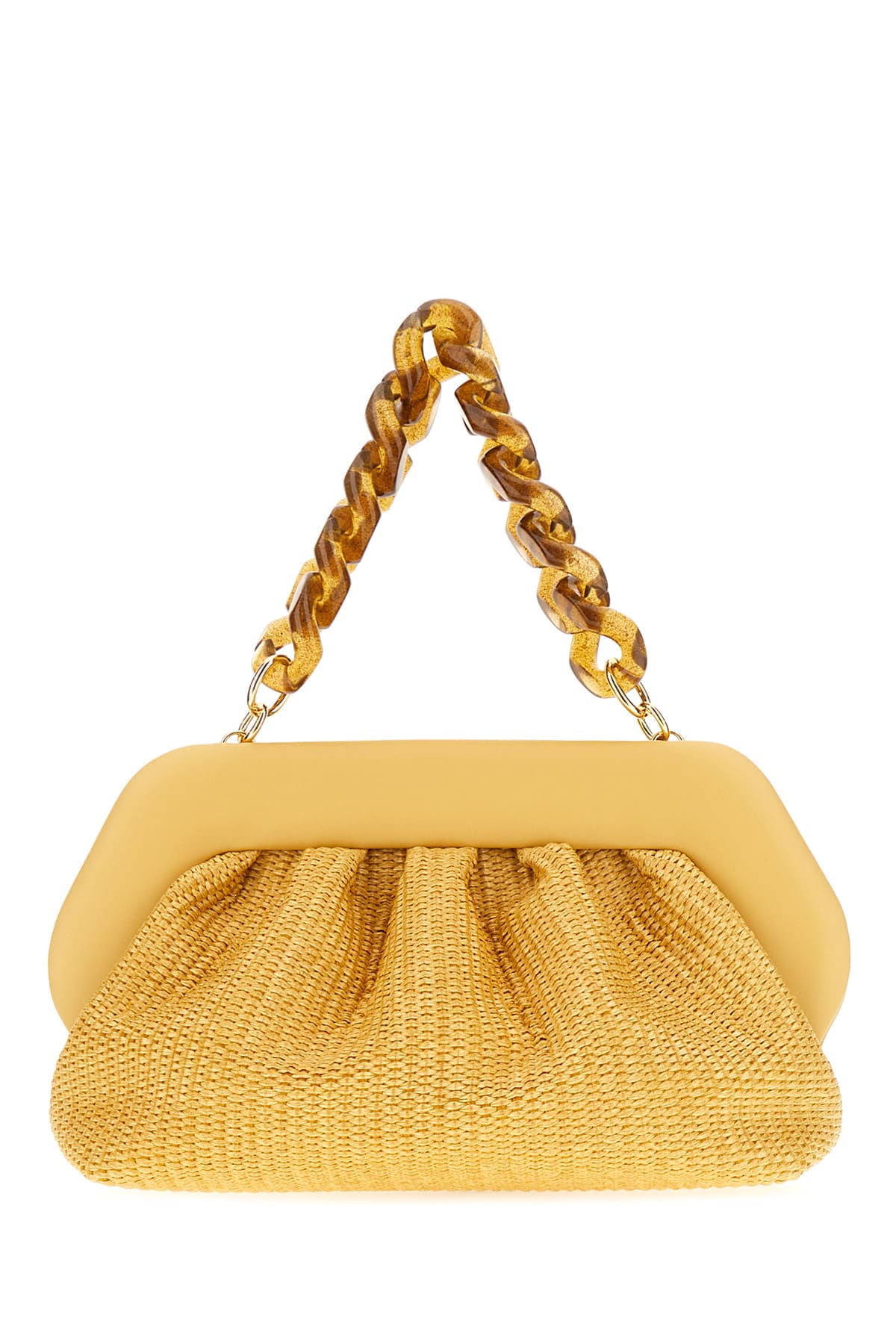 Shop Themoirè Ochre Vegan Leather And Raffia Big Gea Handbag In Chaitea