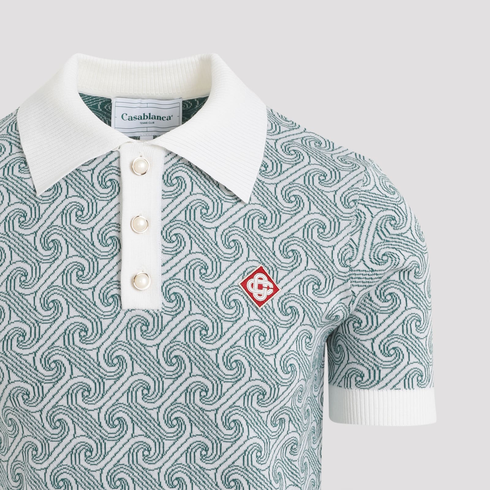 Shop Casablanca Jacuqard Monogram Polo In Column Monogram