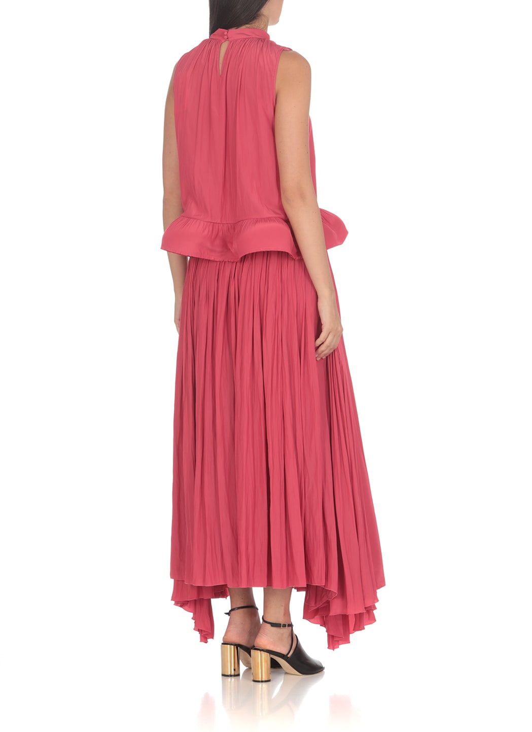 Shop Lanvin Long Pleated Skirt In Fuchsia