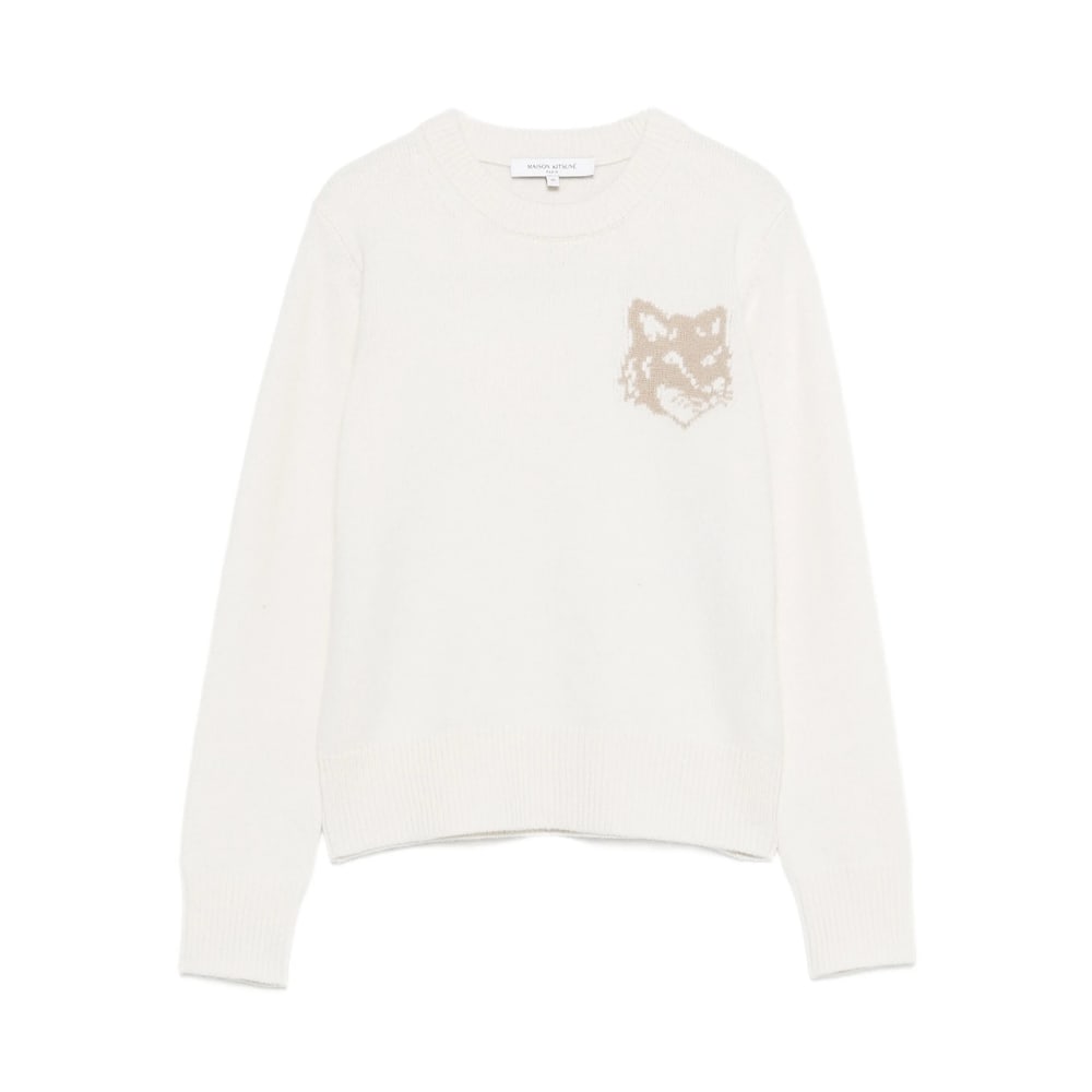 Maison Kitsuné Fox Head Wool Crewneck Jumper In Neutral