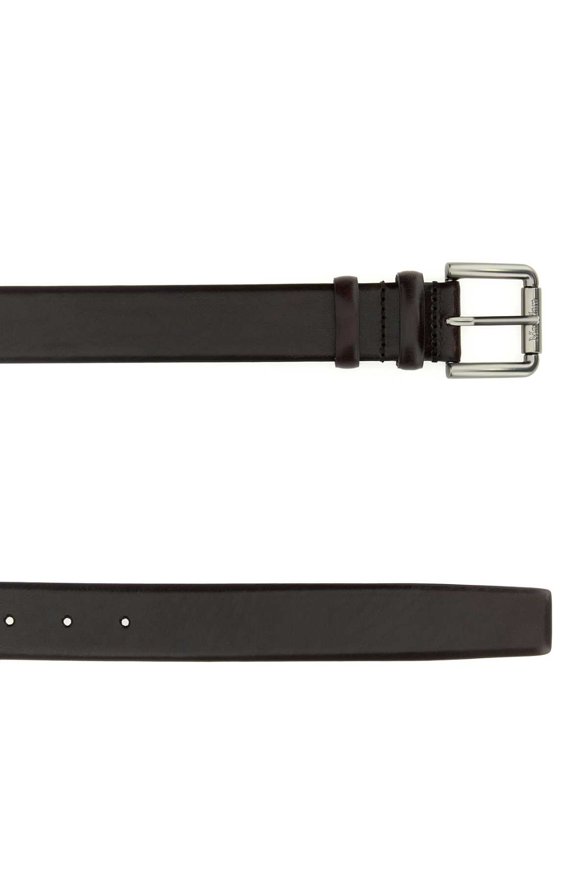 Shop Max Mara Dark Brown Leather Belt In Testamoro