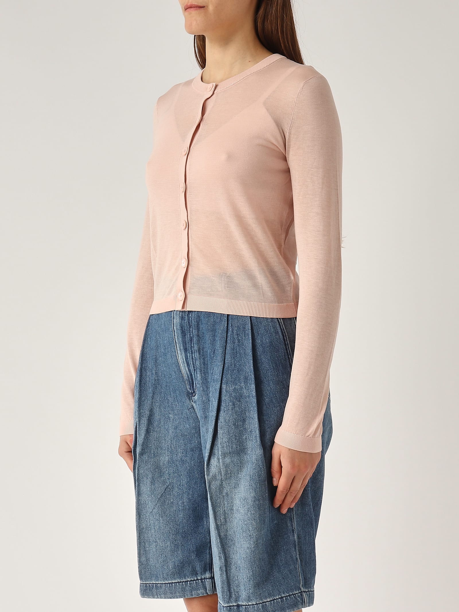 Michael Kors Ctn Silk Crew Nk Cardigan Cardigan In Acqua Di Rose