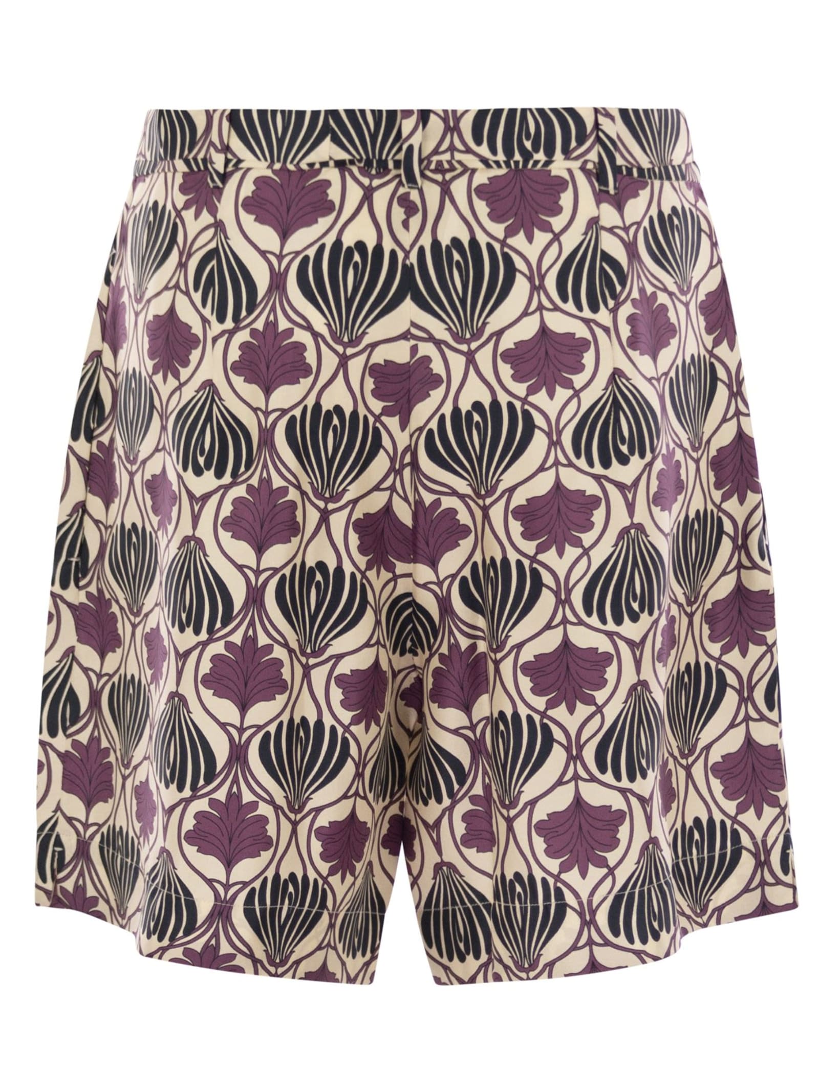 Max Mara Floral Silk Pleated Shorts And Belt In Multi
