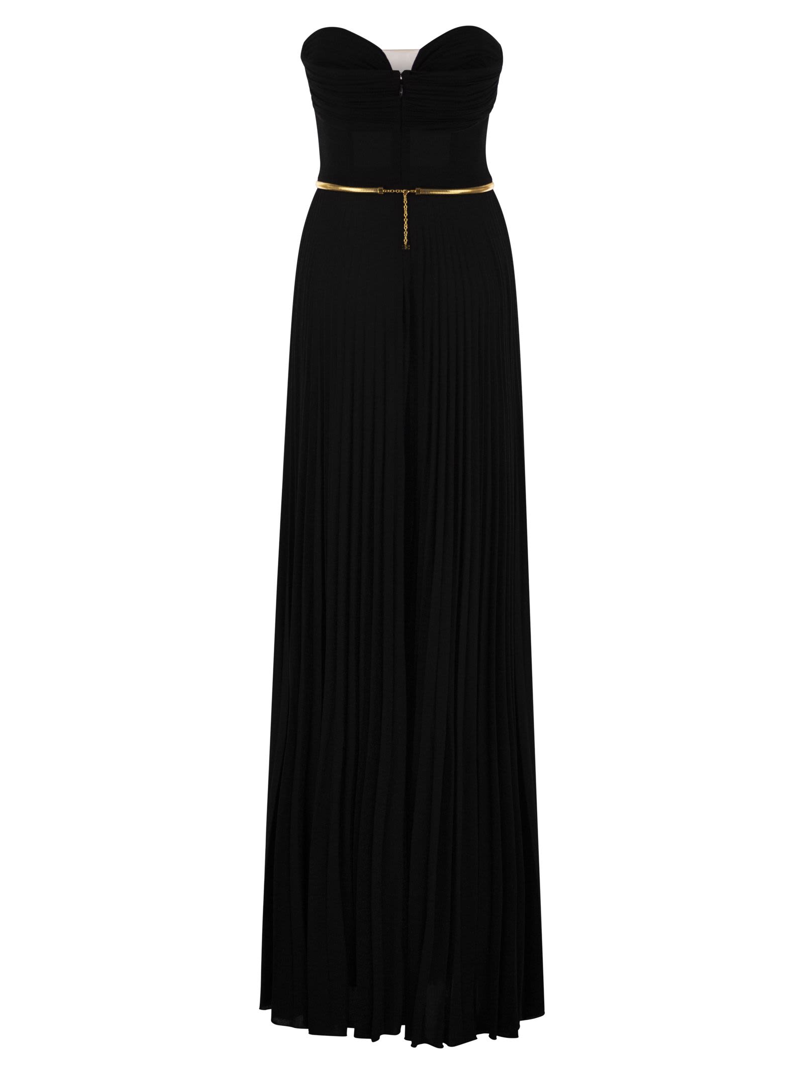 Shop Elisabetta Franchi Pleated Lurex Jersey Red Carpet Dress With Belt In Black