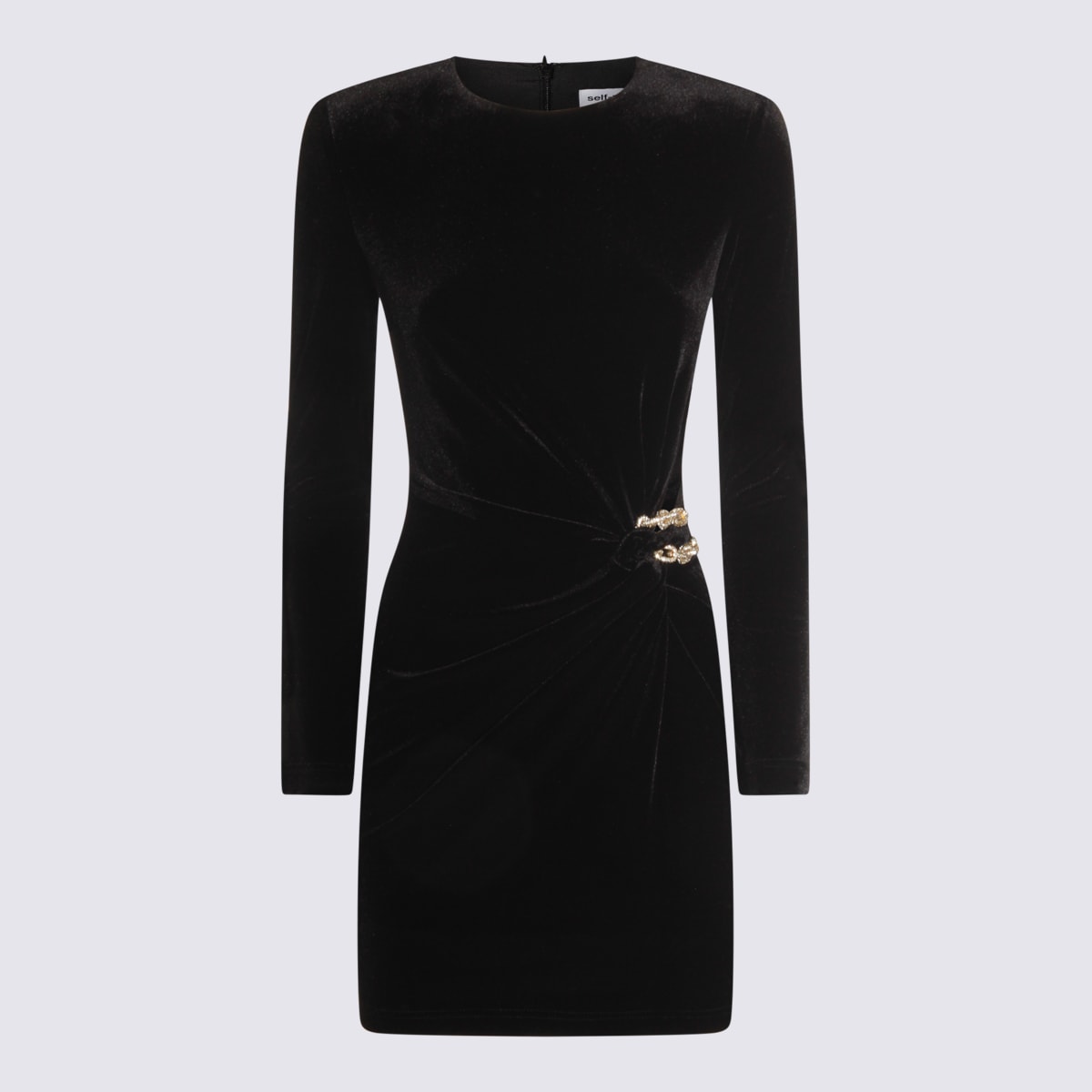 Self-portrait Twisted Waist Dress With Gold Detail In Black