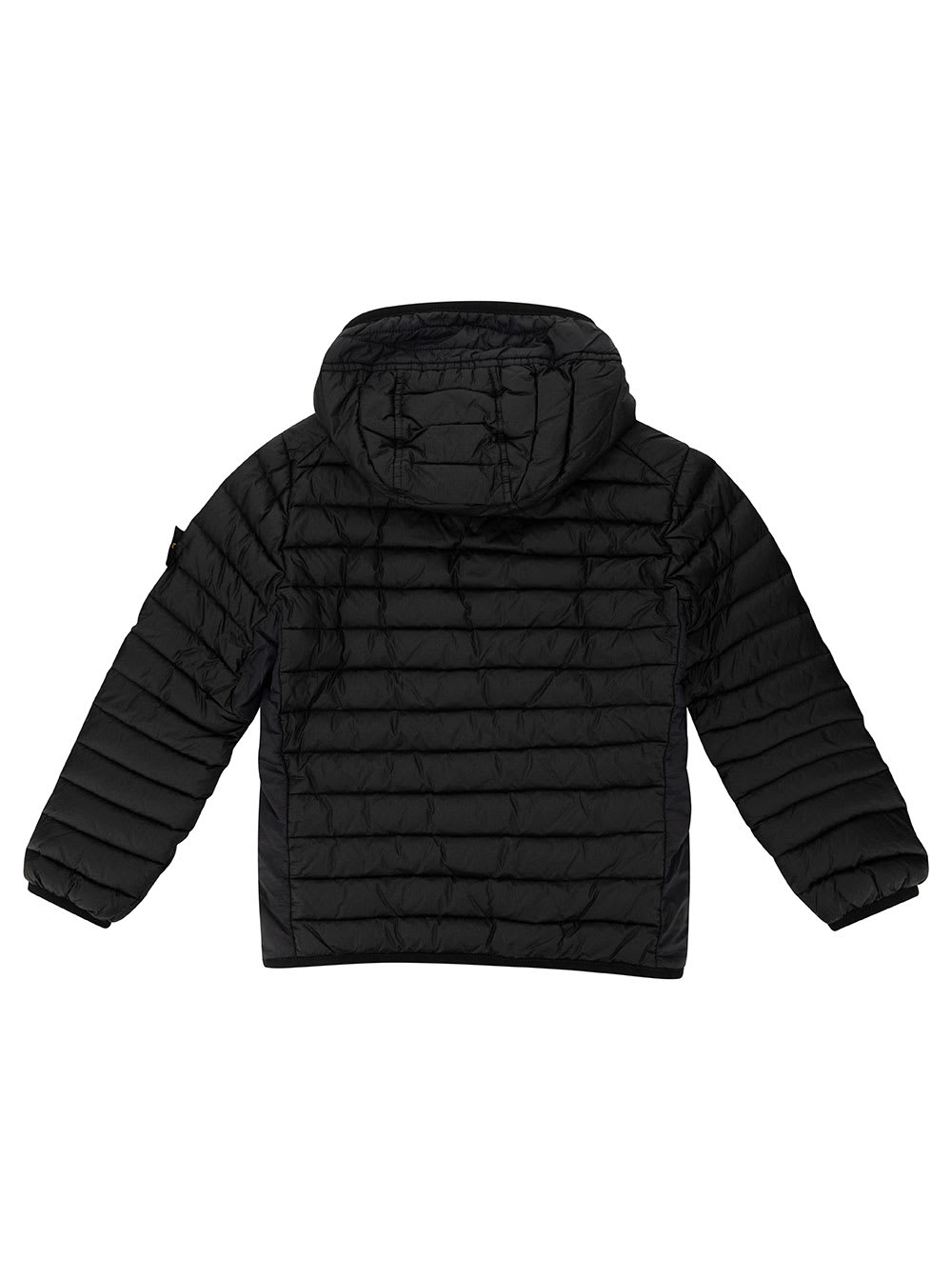 Shop Stone Island Black Down Jacket With Hood And Logo Patch In Polyamide Boy