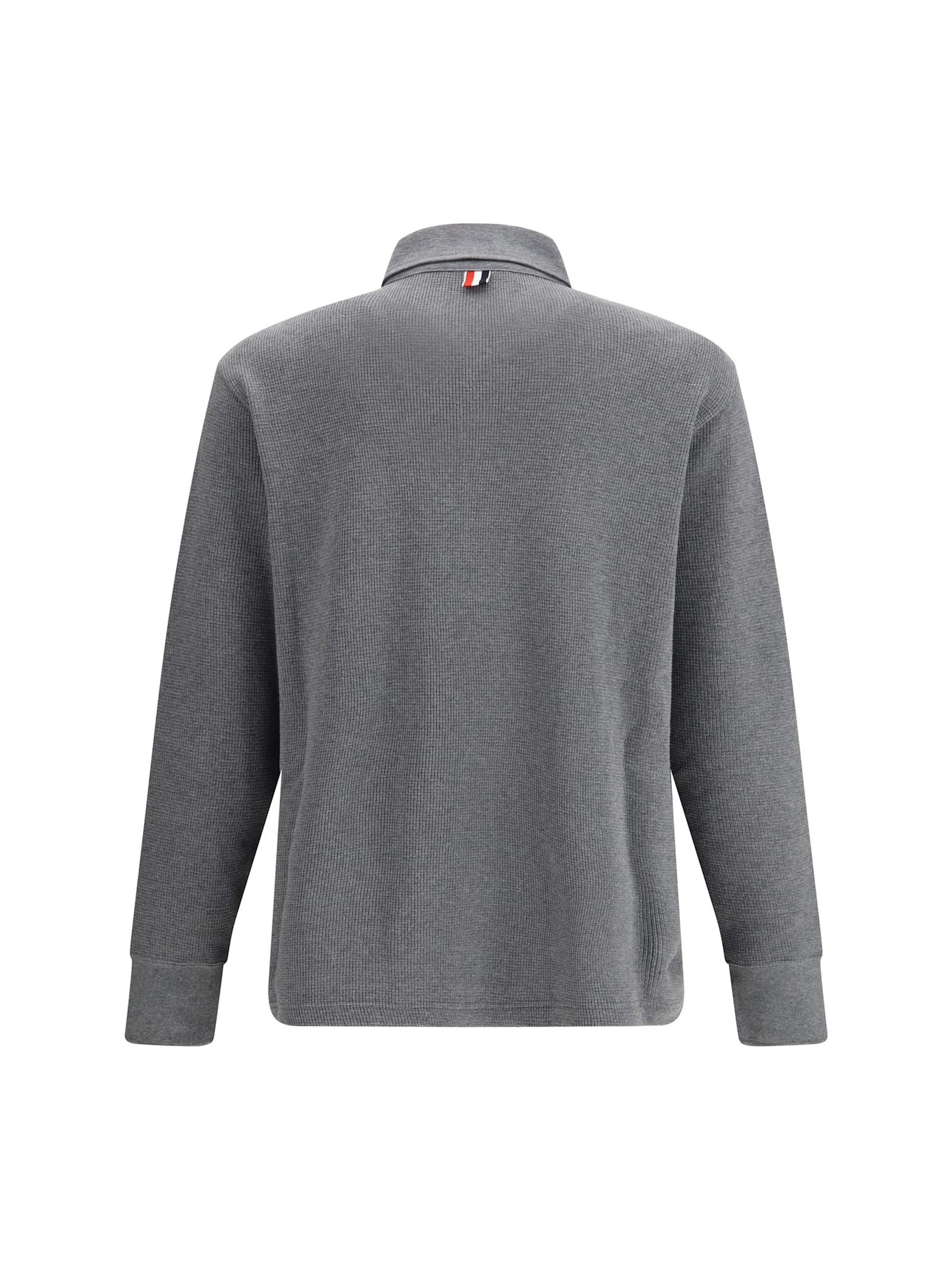 Thom Browne Long Sleeve Patch Pocket Polo Shirt In Gray