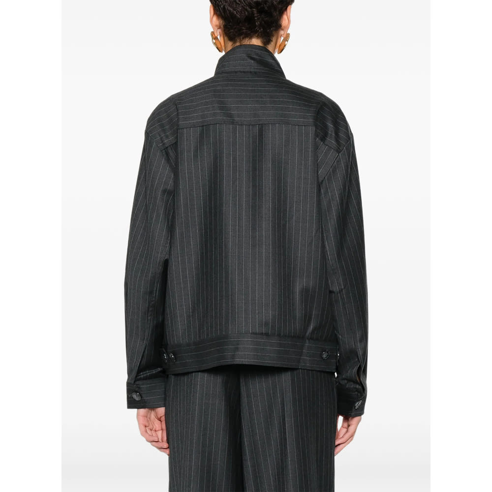 Aya Muse Pinstriped Bomber Jacket In Gray