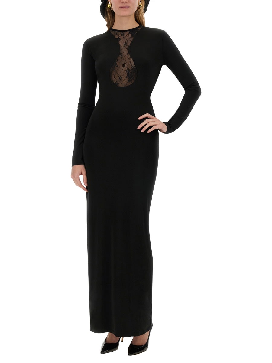 Shop Nina Ricci Long Dress With Lace Insert In Black