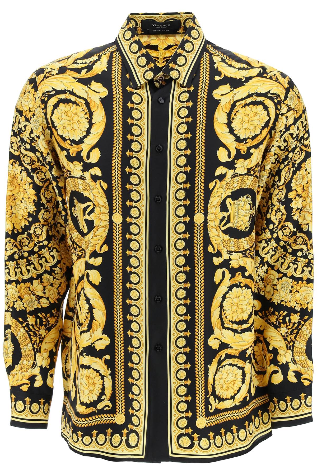 Shop Versace Barocco Print Silk Shirt In Nero/oro