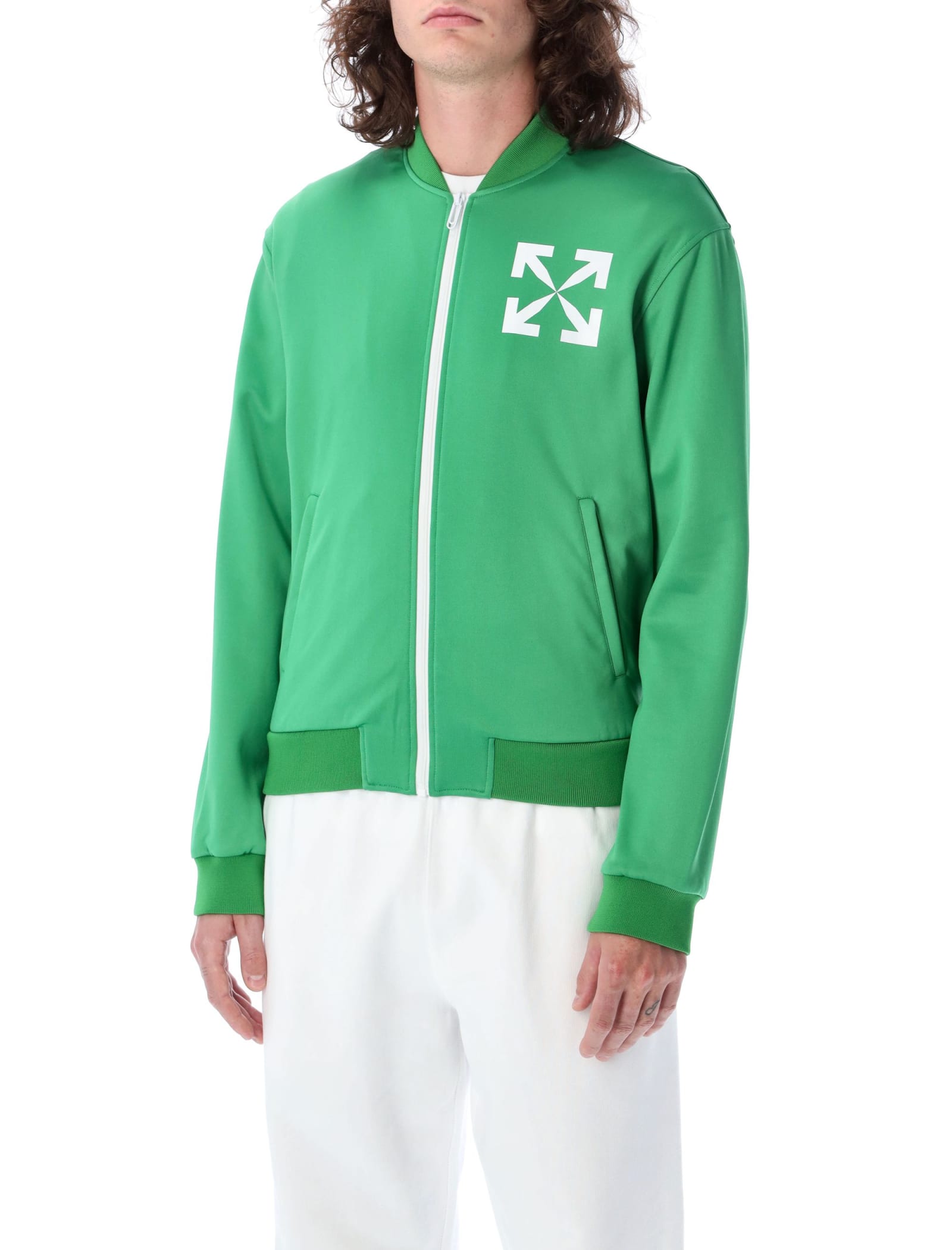 Off-white Single Arrow Stretch-jersey Track Jacket In Green