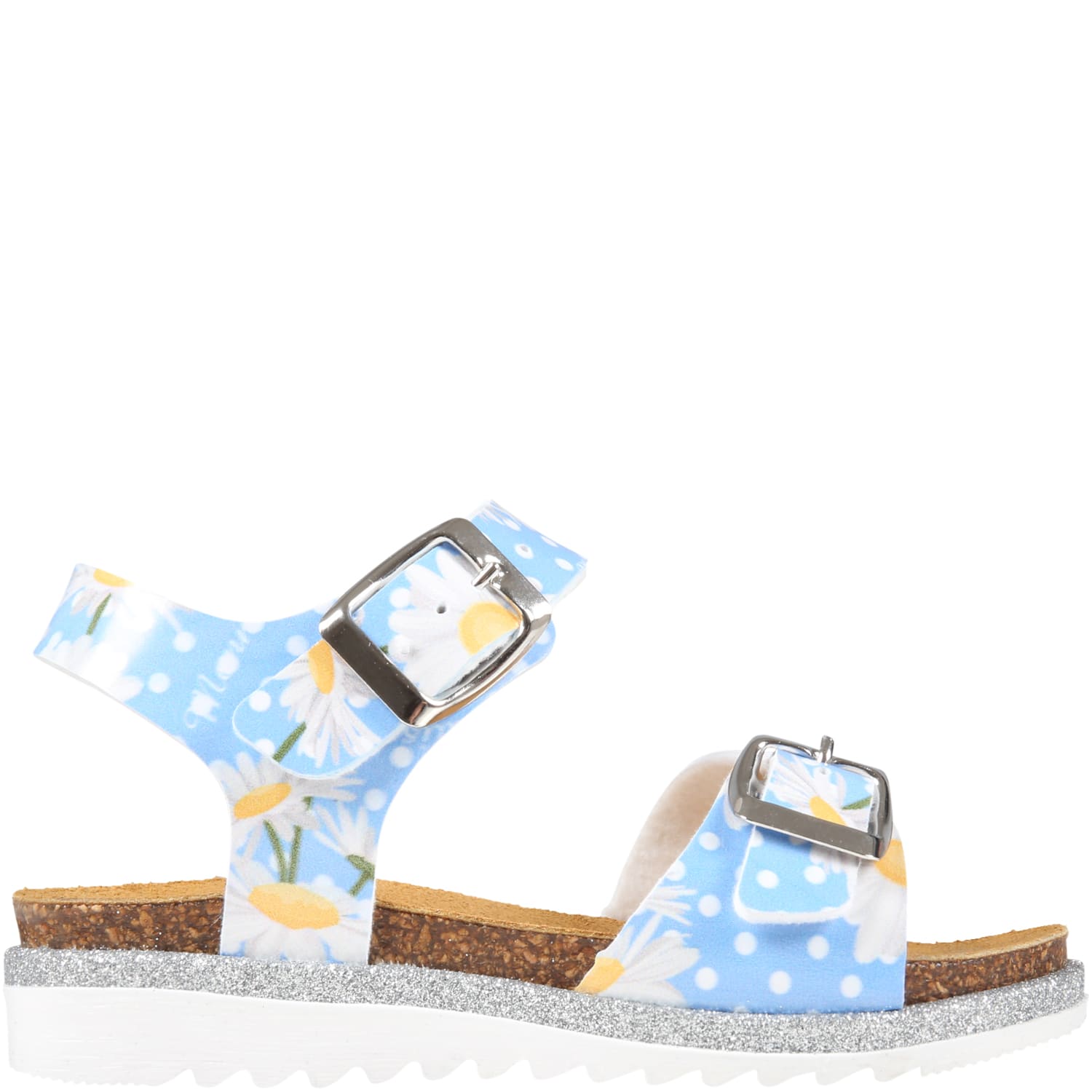 Monnalisa Light-blue Sandals For Girl With Daisies