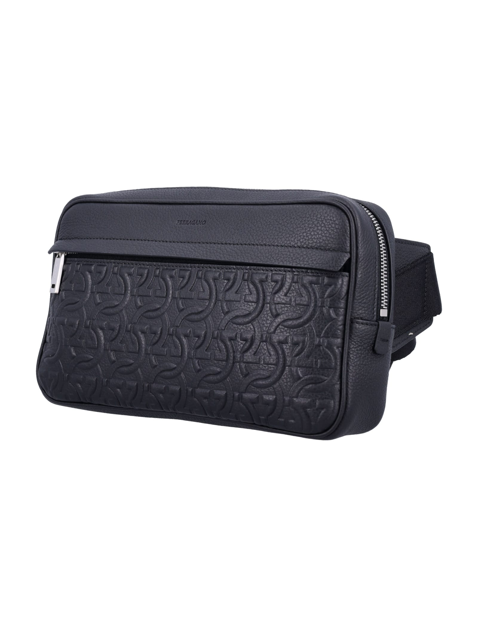 Shop Ferragamo Travel Embossed Beltbag In Nero + Nero 2402