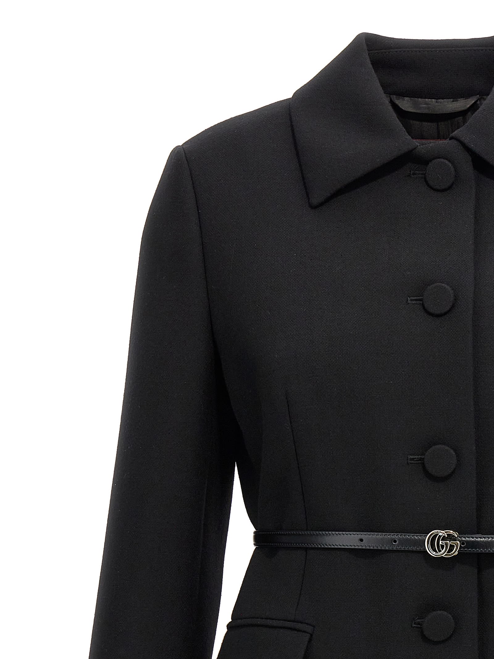 Shop Gucci Wool Crêpe Coat In Black