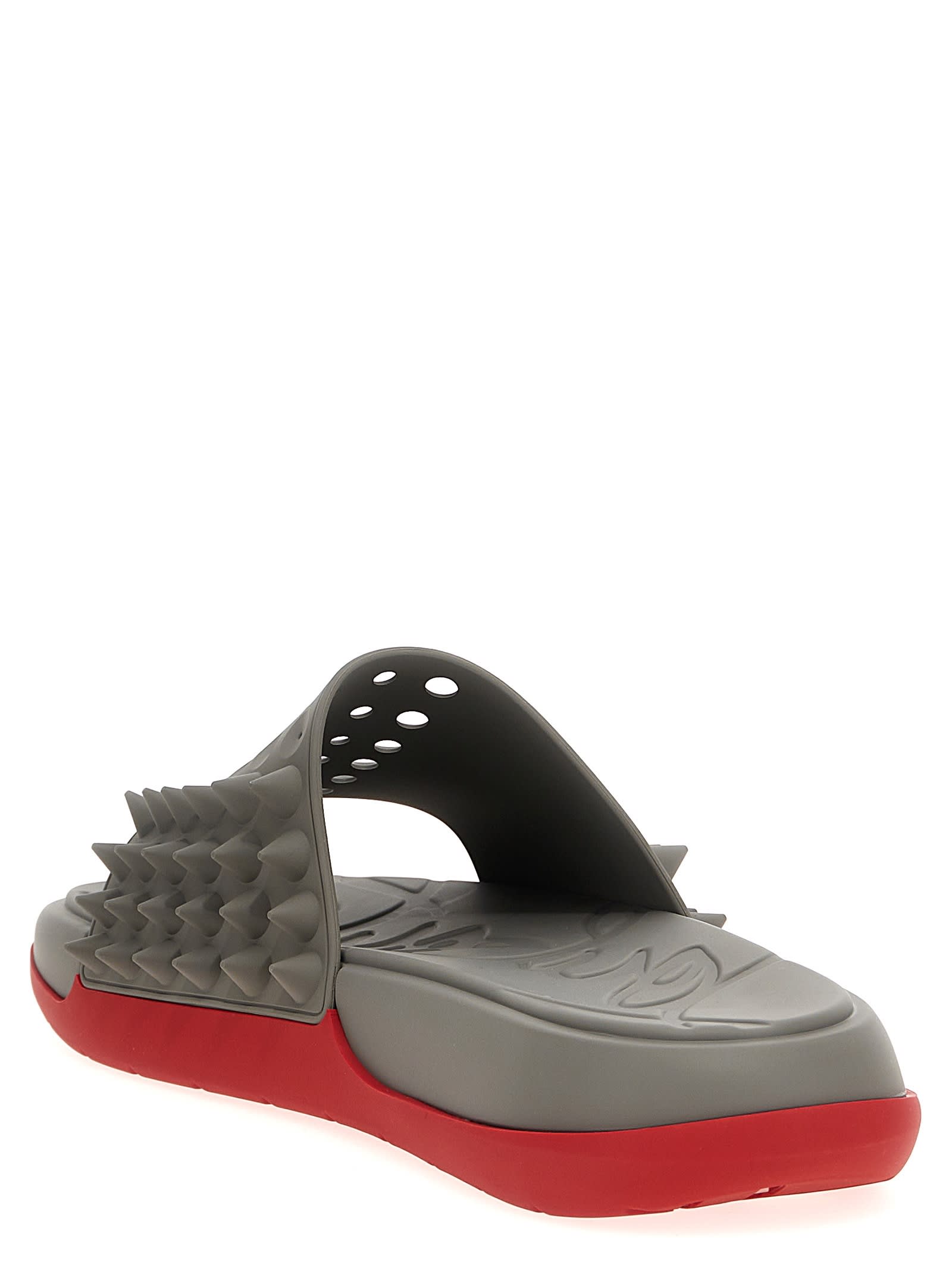 Christian Louboutin Easygoing Open Toe Mules With Spiked Detailing In Gray