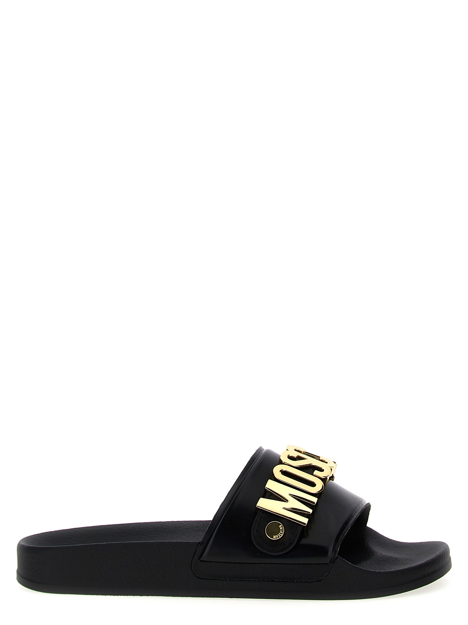 Shop Moschino Lettering Slides In Black