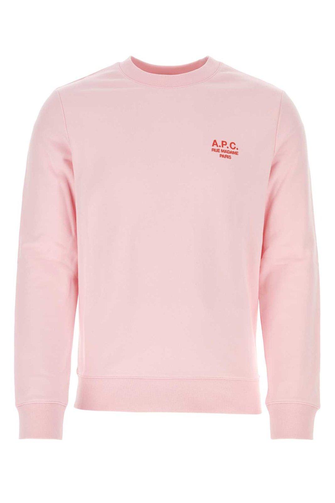 Shop Apc Logo Printed Crewneck Sweatshirt In Pink