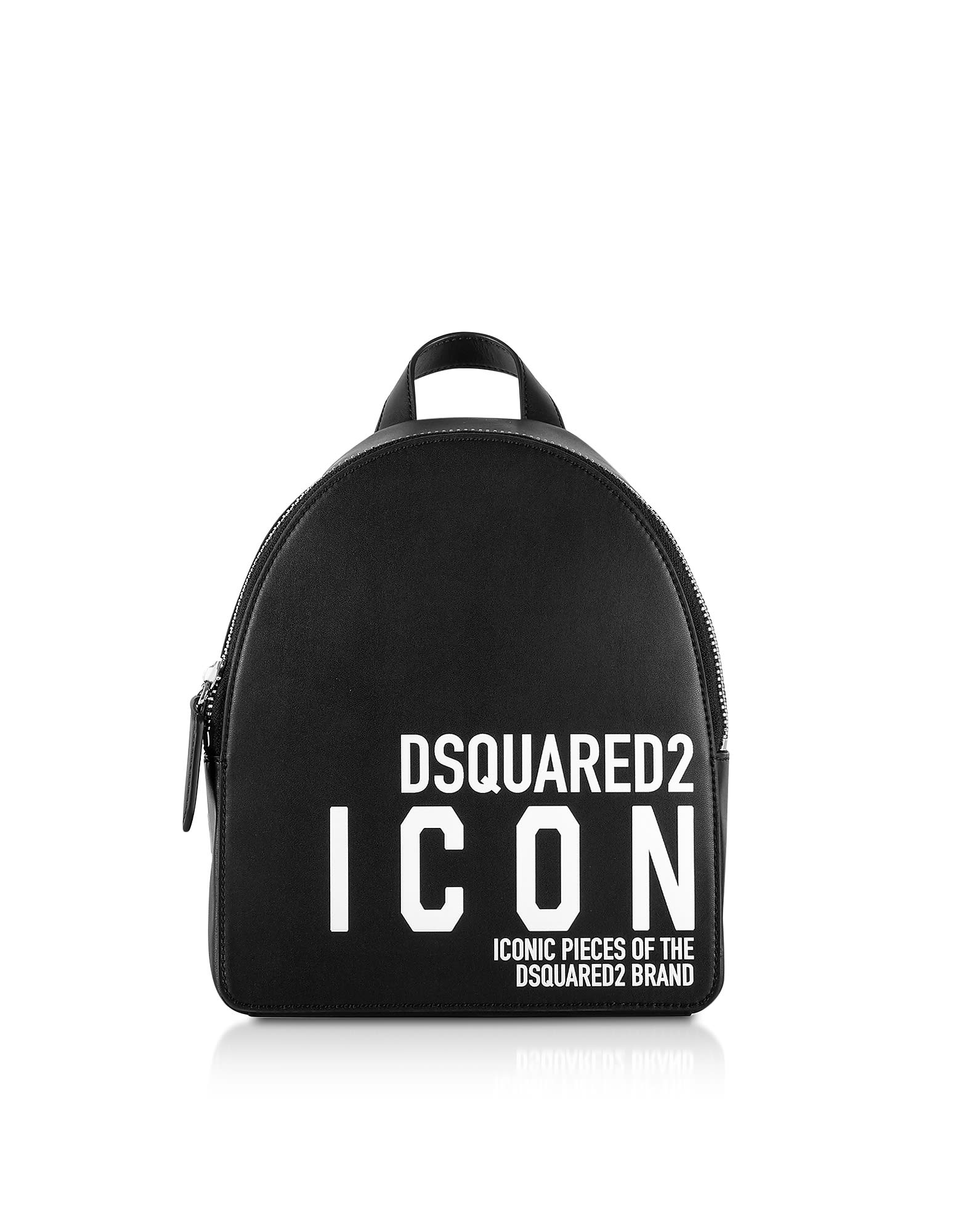 DSQUARED2 NEW ICON BLACK CALF LEATHER BACKPACK,11249915