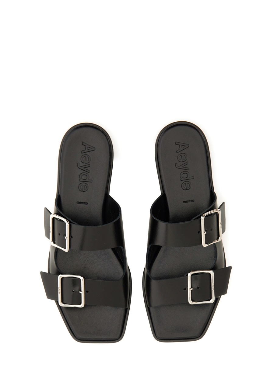 Aeyde Tonya Leather Double Strap Sandals In Black