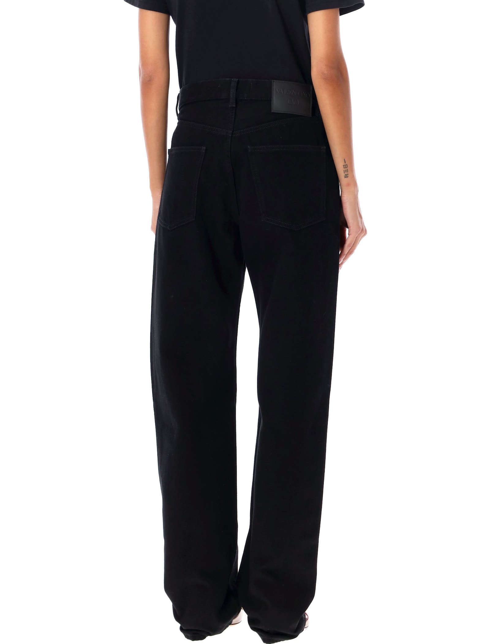 Shop Valentino Straight Denim Pants In Nero